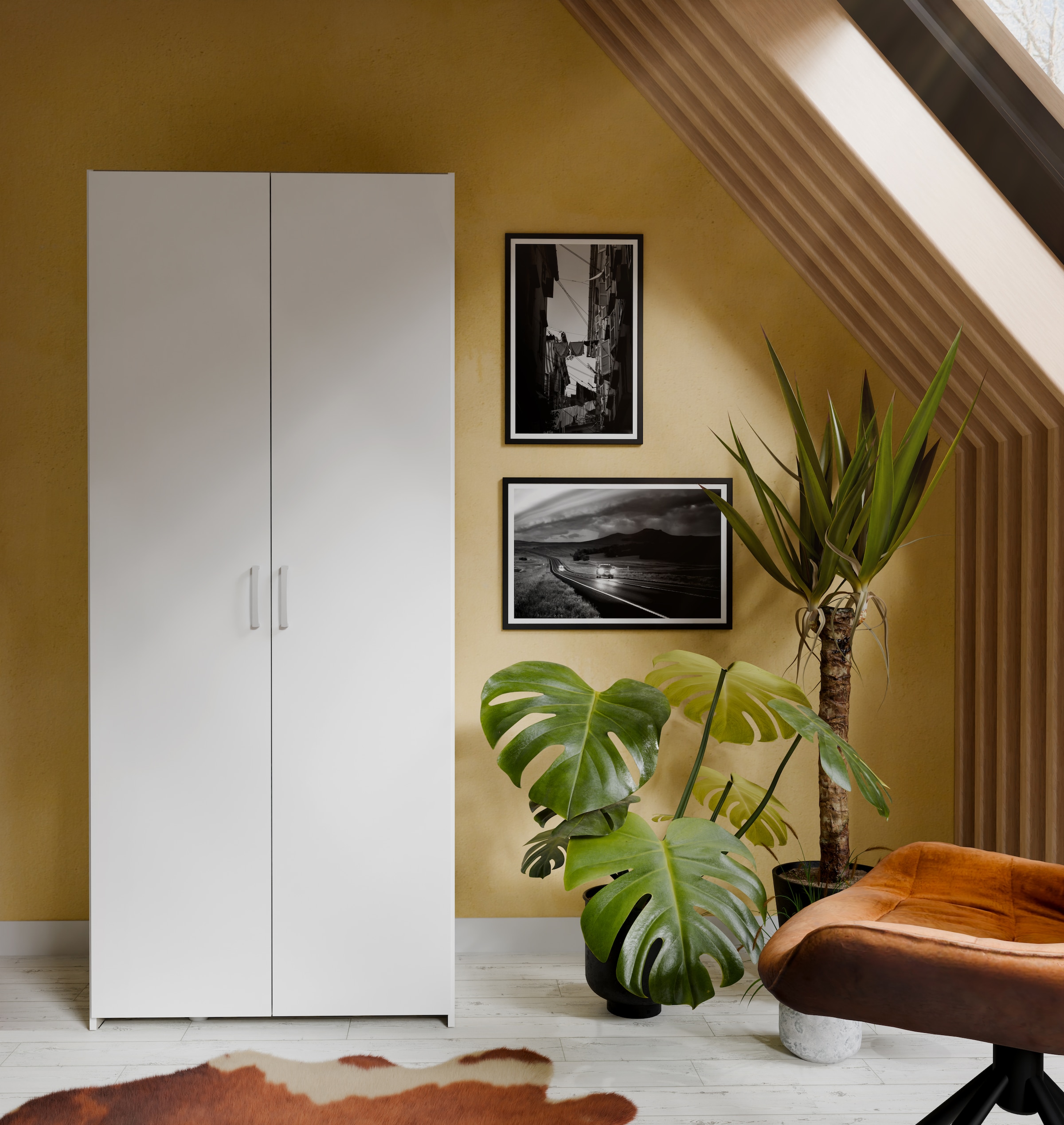 FORTE Drehtürenschrank, 2 Dekore, Mehrzweckschrank, Einlegeböden optional