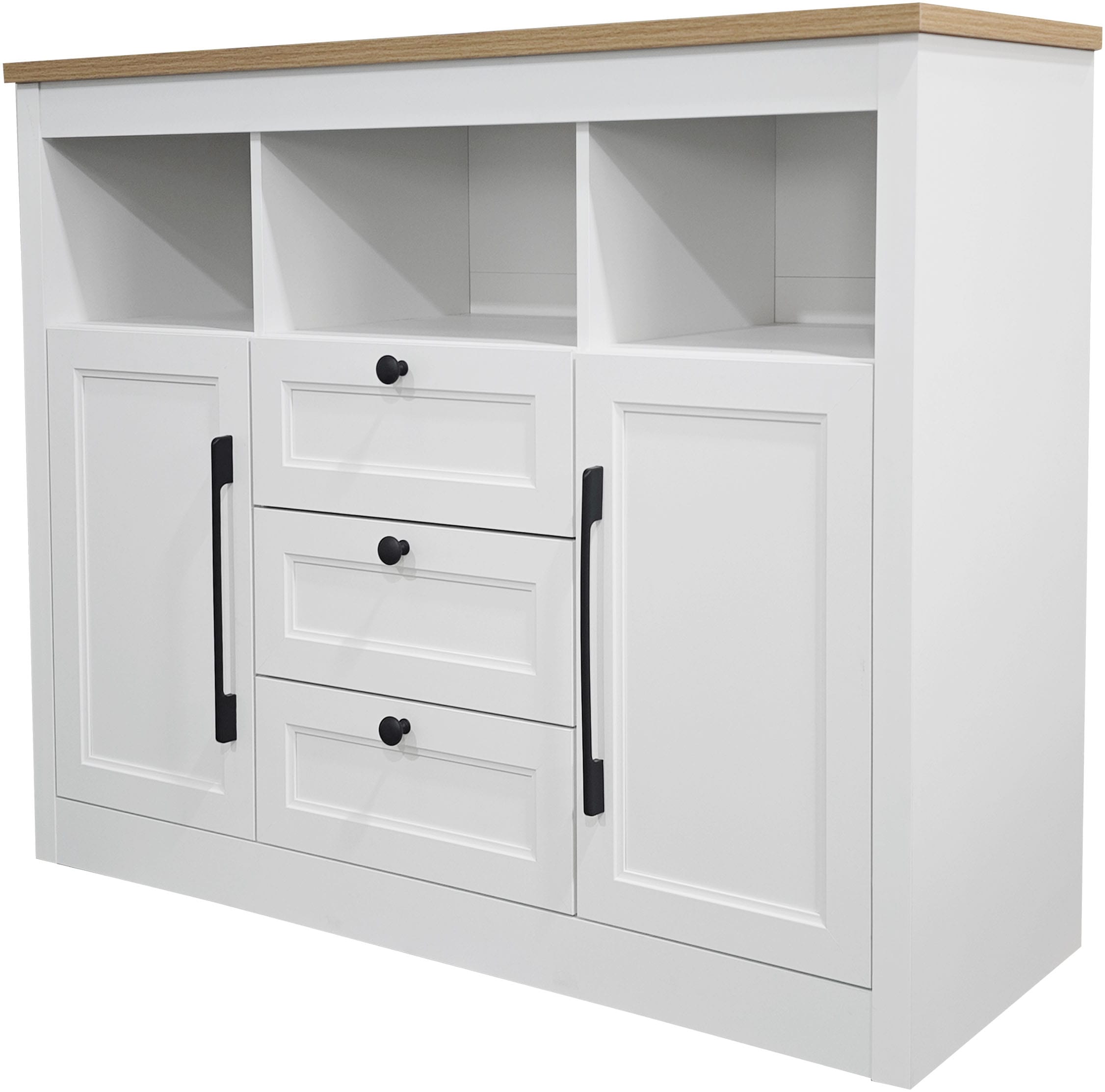 OTTO home Sideboard »Ismund«, aus MDF, mit Holz-Zierleiste, schwarzen Metallgriffen, Höhe 95 cm