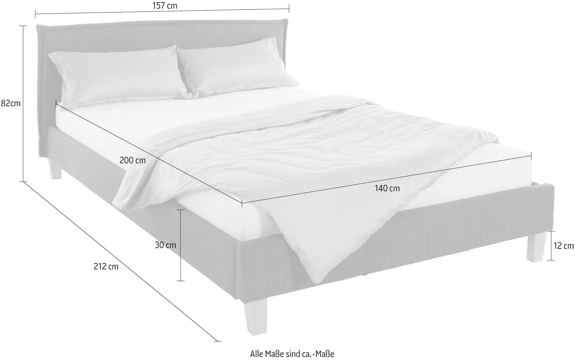 OTTO products Polsterbett »Heddi«, in 5 Breiten: von 90cm-200cm, Biese am Kopfteil, Strukturstoff