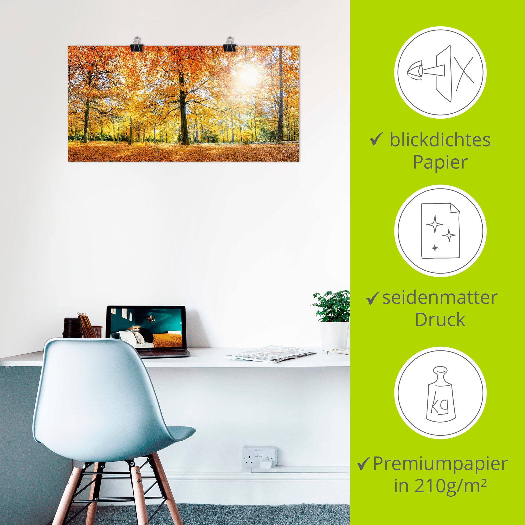 Artland Poster »Herbstwald Panorama«, Wald, (1 St.), als Alubild, Leinwandbild, Wandaufkleber oder Poster in versch. Größen