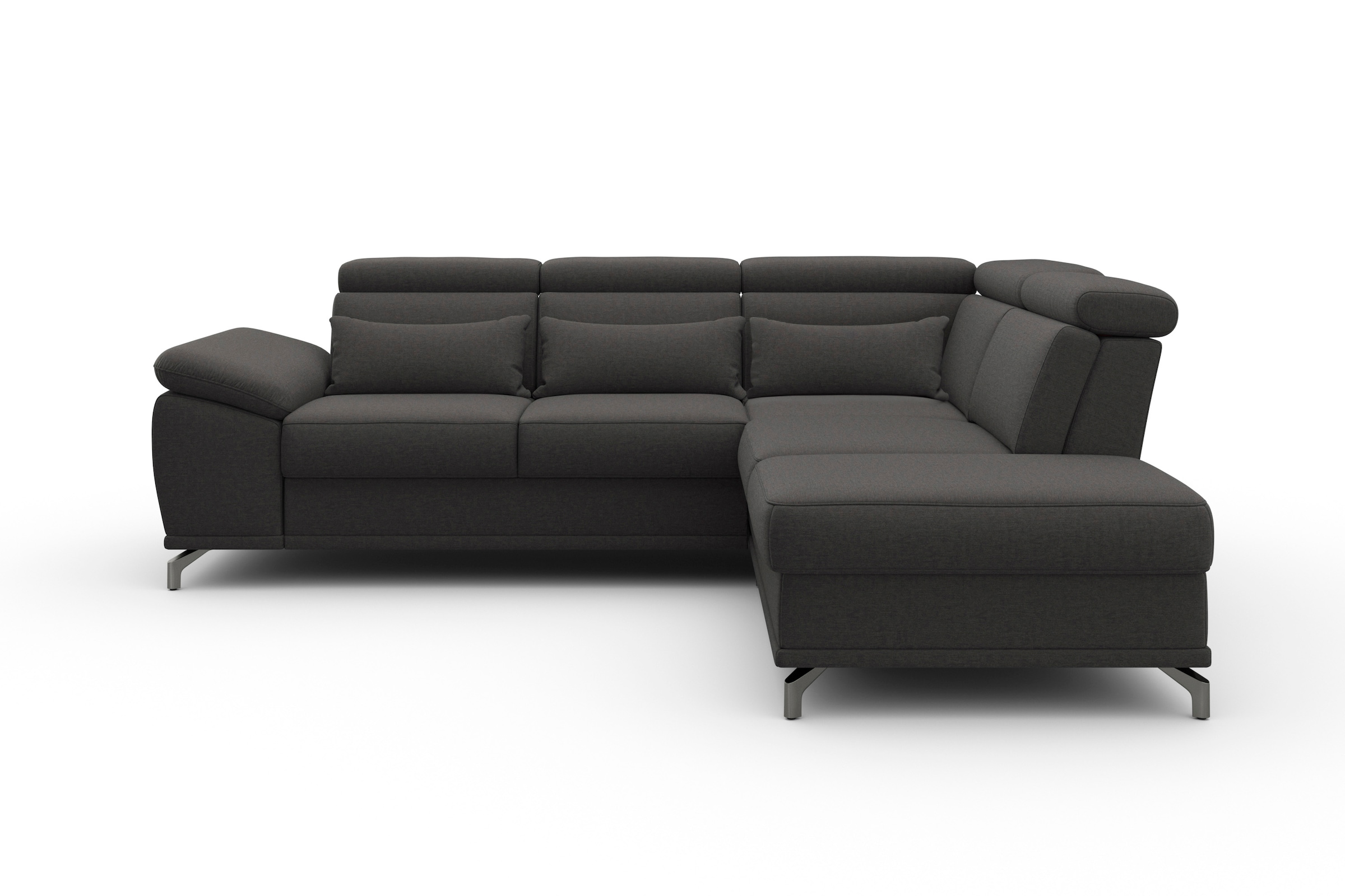 sit&more Ecksofa »Cabrio L-Form, B: 274 cm, mit Sitztiefen-, Arm- & Kopfteilverstellung«, 3 Nierenkissen, Federkern, optional Bettfunktion und Stauraum