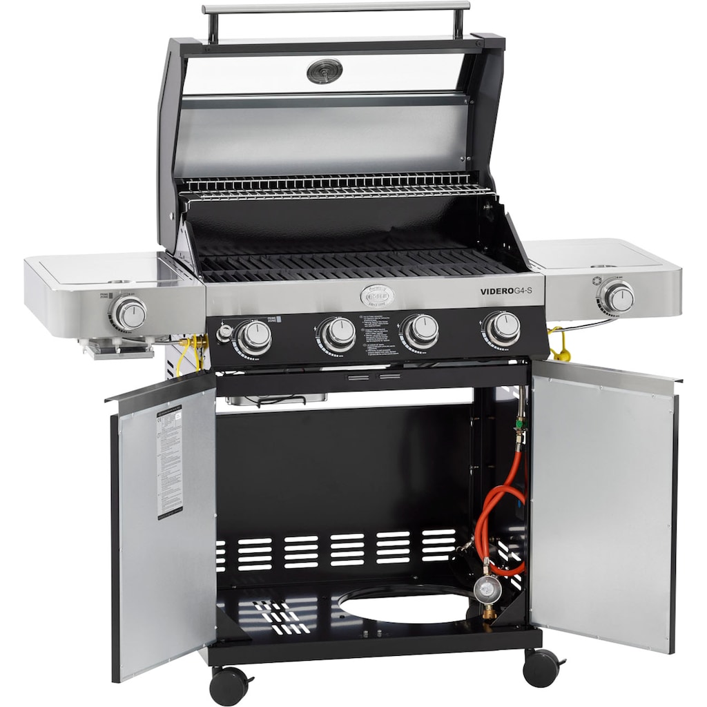 RÖSLE Gasgrill »BBQ-Station VIDERO, 25524«, G4-S Schwarz, 4 Brenner, extra Primezone und Seitenbrenner, VARIO+