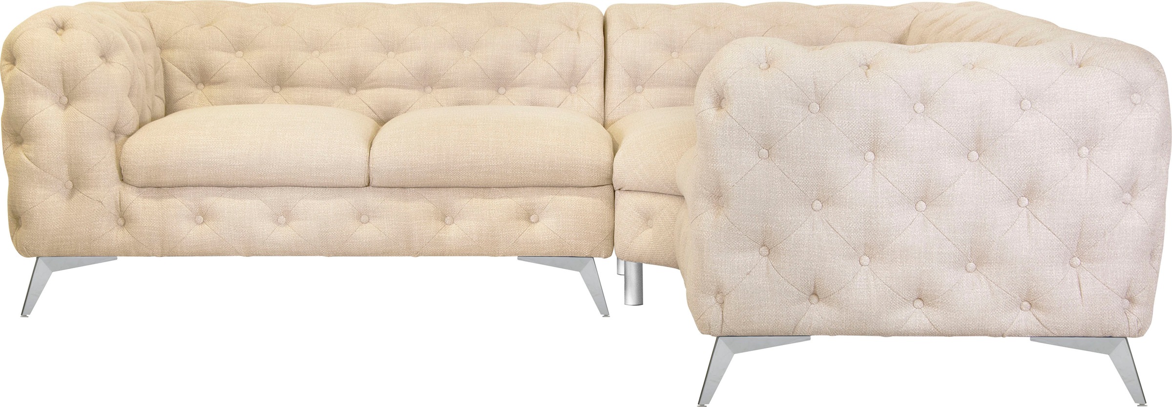 Leonique Chesterfield-Sofa »Ecksofa GLYNIS L-Form mit Wellenunterfederung, Maße B/T/H 264/264/75cm«, aufwändige Knopfheftung, moderne Chesterfield Optik, Fußfarbe wählbar