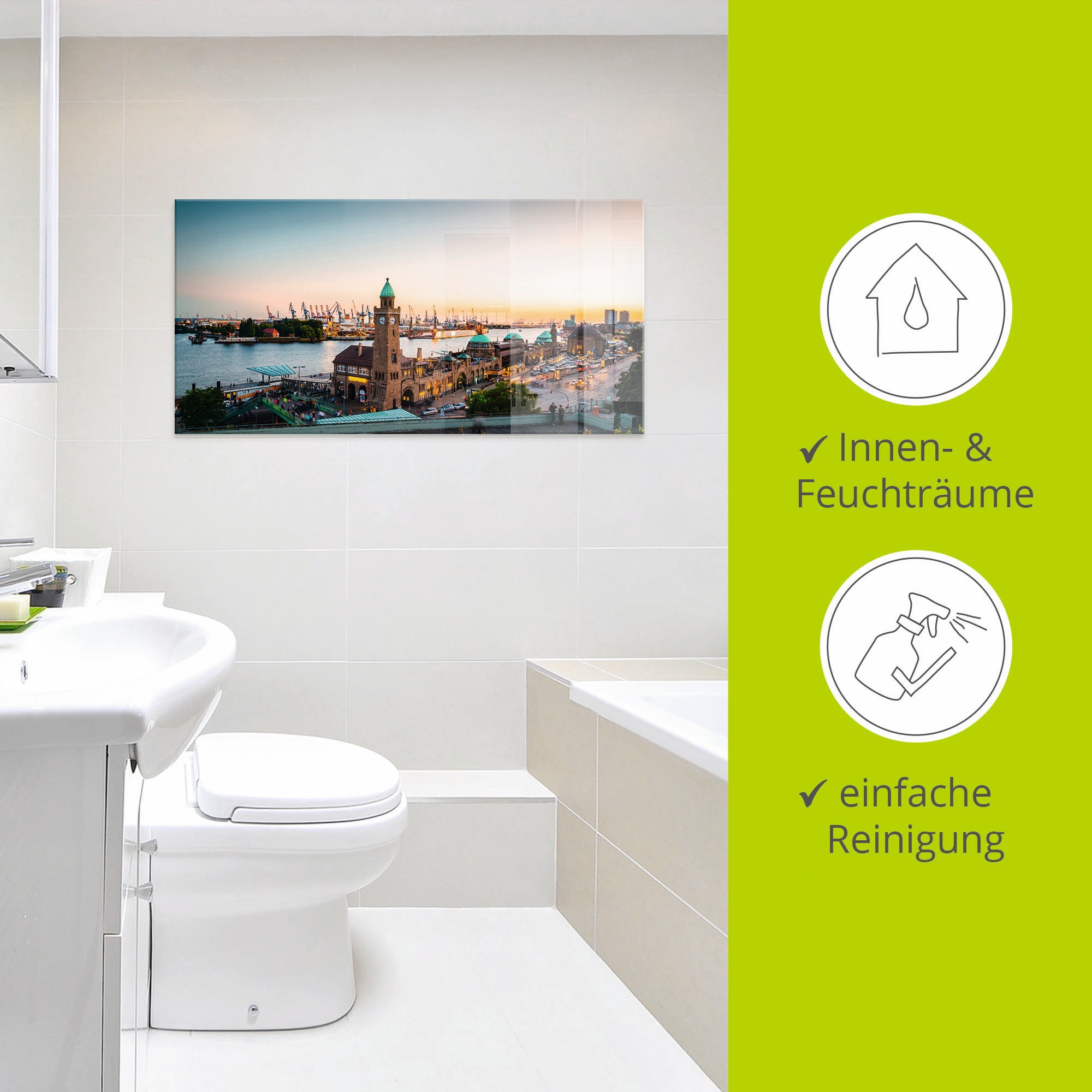 Artland Glasbild »Hamburg Hafen und Landungsbrücken« Deutschland 1 Stk. tlg. in verschiedenen Größen