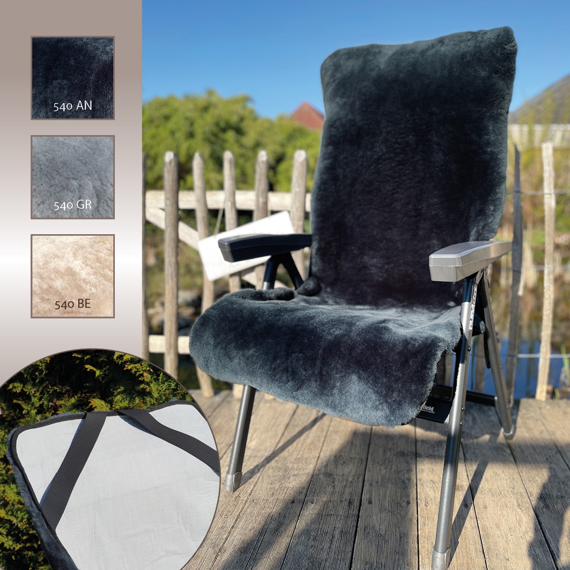 Heitmann Felle Überwurf »Lammfell-Auflage für Garten- und Campingstühle, Sitzauflage«, geschorenes Lammfell, warm & kuschelig, perfekt für Garten und Camping