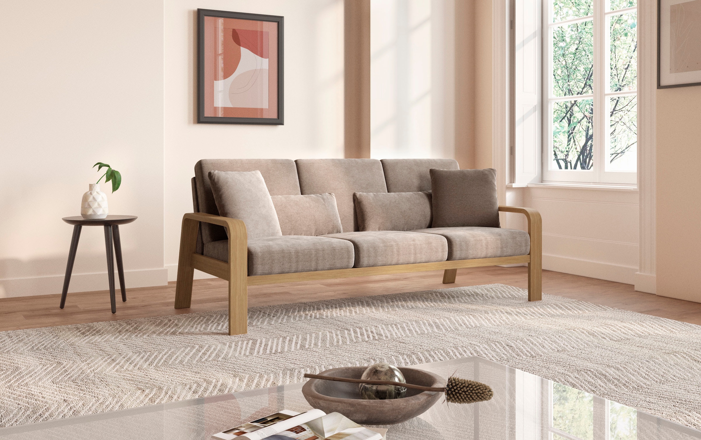 sit&more 3-Sitzer »Kolding«, Armlehnen aus Buchenholz in natur, verschiedene Bezüge und Farben