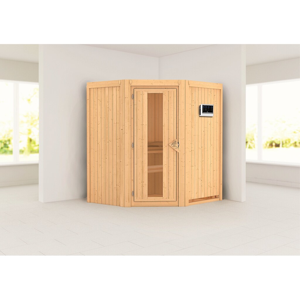 Karibu Sauna »Tomke«, (Set), 3,6-kW-Bio-Plug & Play Ofen mit externer Steuerung