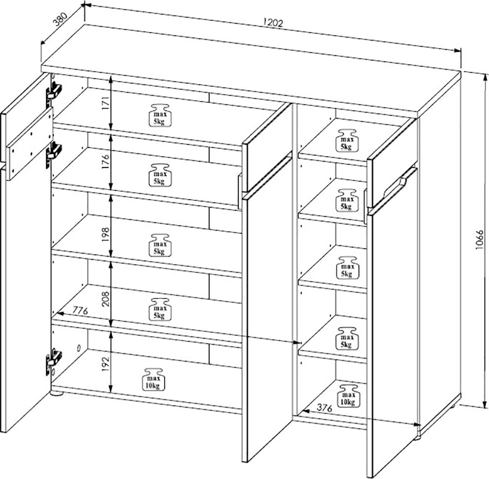 Innostyle Schuhschrank »Memphis Schuhschrank, 120x107x38cm (B/H/T)«, (1 St.)