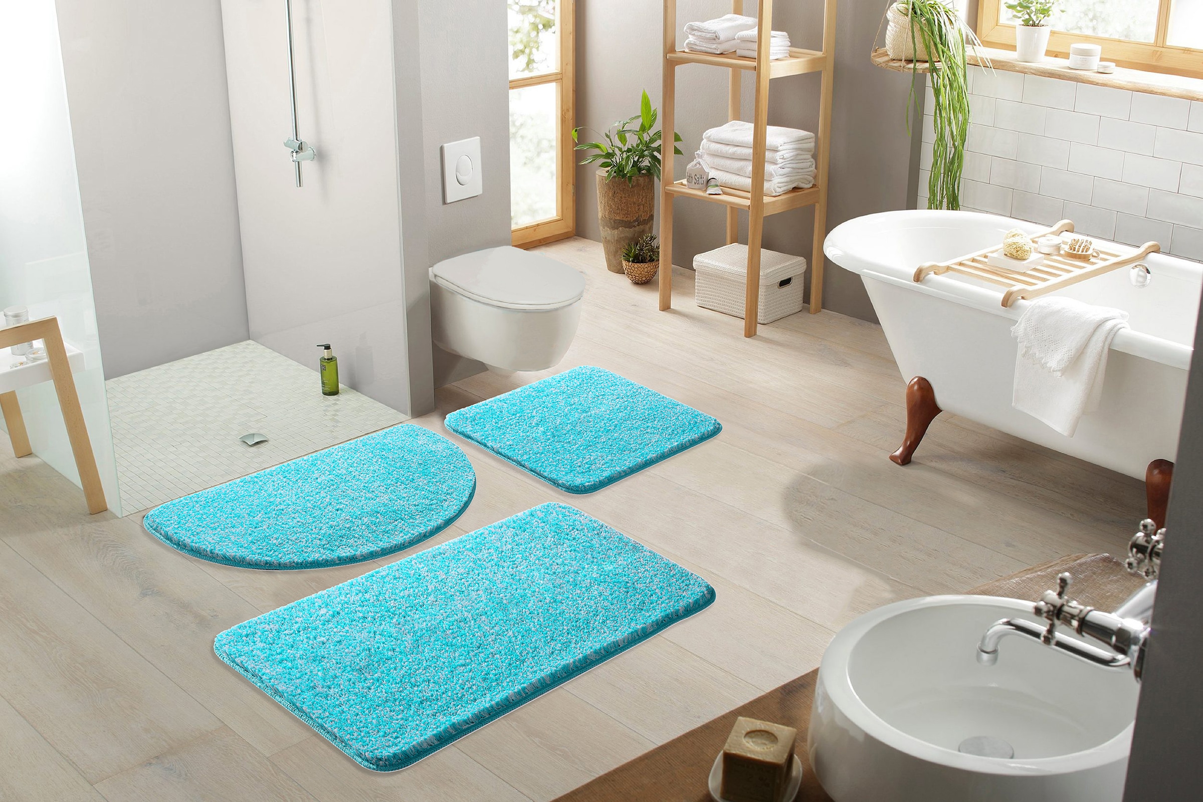 my home Badematte »Vanessa meliert, Badvorleger, Badezimmer Teppich, Duschvorleger«, rutschhemmend beschichtet, strapazierfähig, Badteppich, weiche Haptik, unifarben