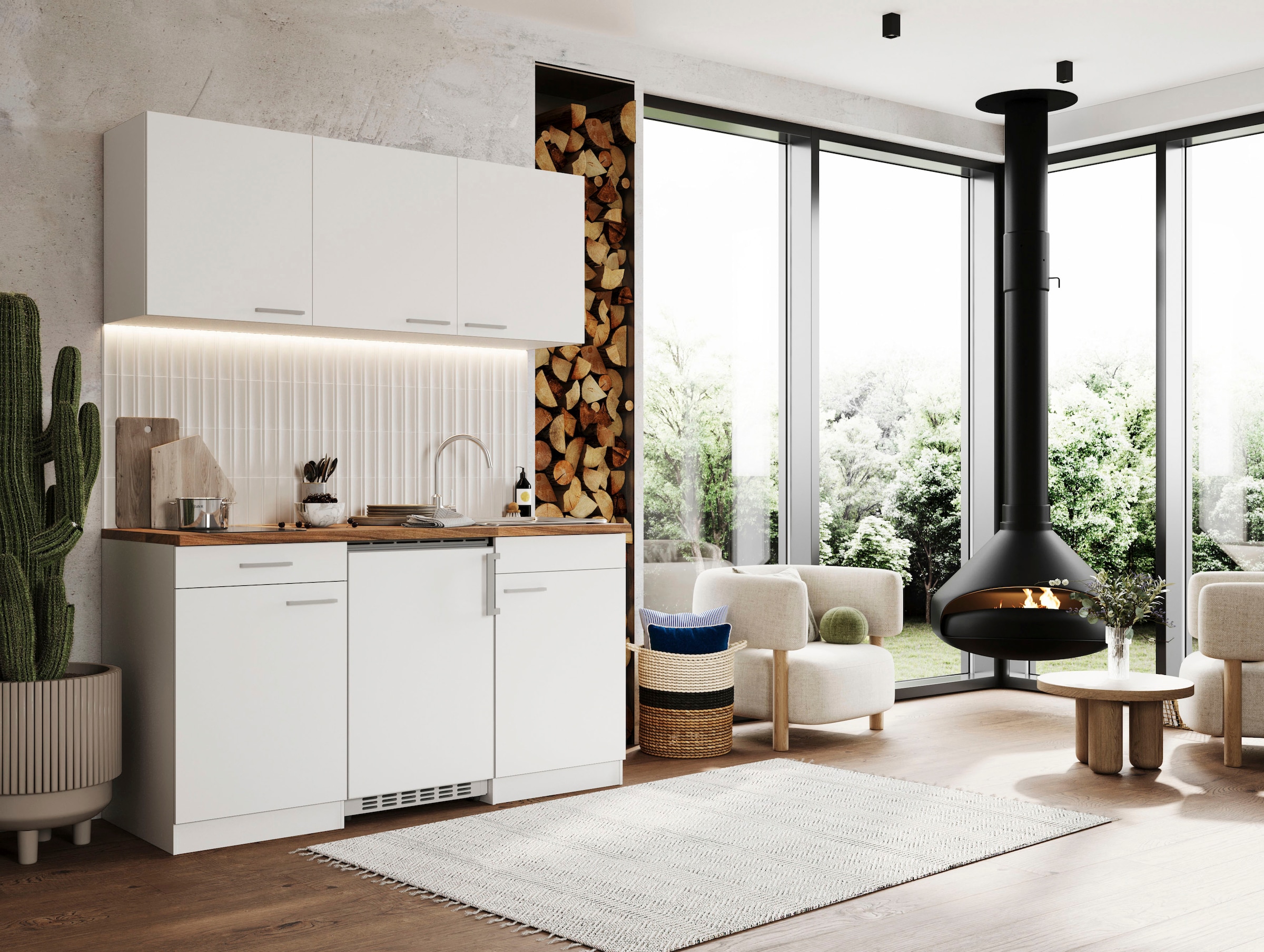 RESPEKTA Pantryküche »Luis, mit Glaskeramikkochfeld, wahlweise mit Mikrowelle, Korpus Weiß,« Breite 150 cm, in exclusiver Konfiguration für OTTO