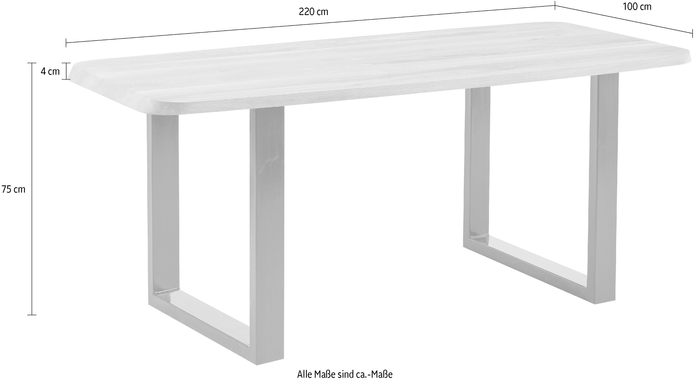 massivline&more Esstisch »Porto, Vierfußtisch, Küchentisch, Tisch, Esstisch, Holztisch«, (2 St.), Platte massiv, Gestell Metall pulverbeschichtet schwarz