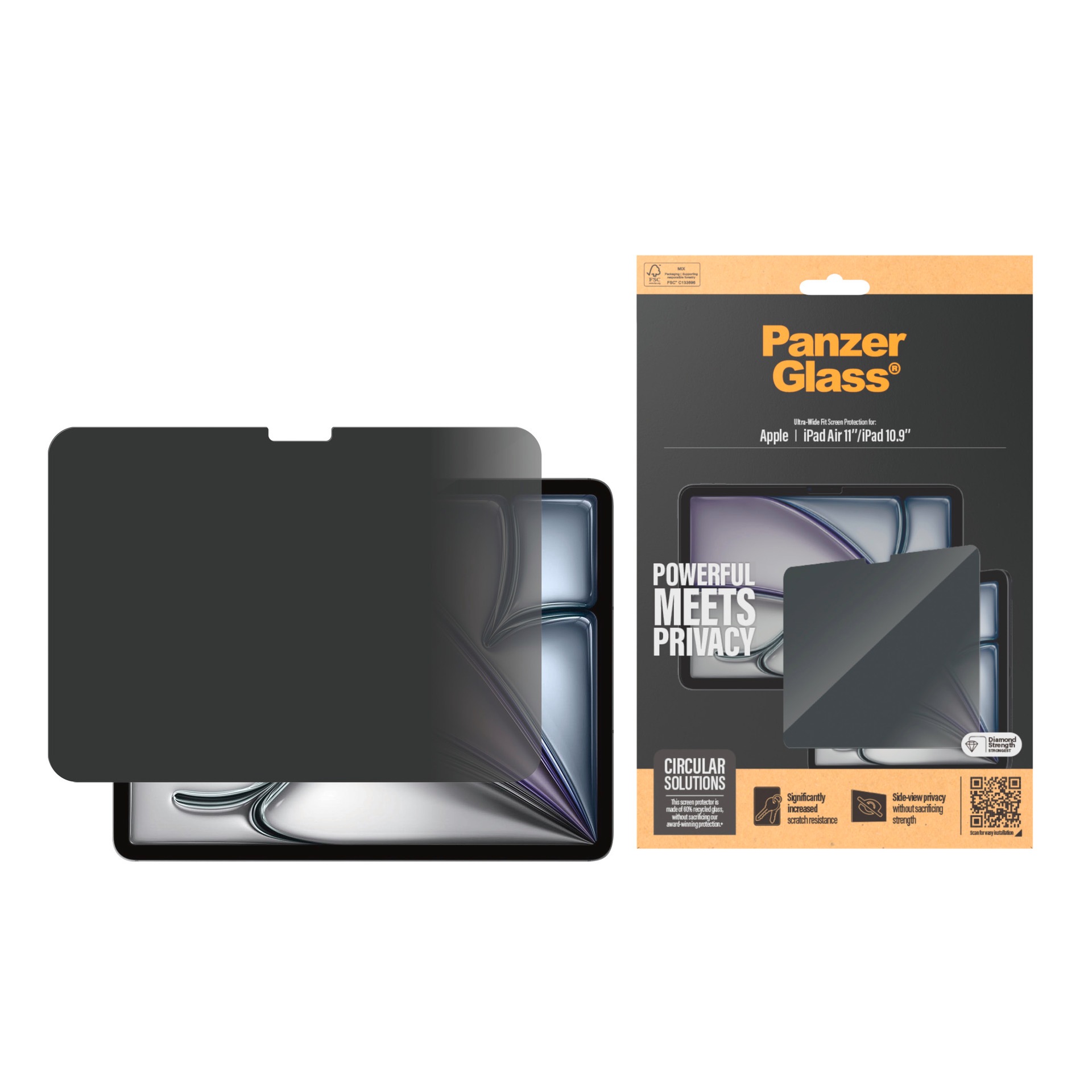 PanzerGlass Displayschutzglas »Ultra-Wide Fit Privacy Screen Protection«, für Apple iPad Air 11-Apple iPad Air 10.9, Displayschutzfolie, Schutzfolie, Sichtschutz, kratz- & stoßfest