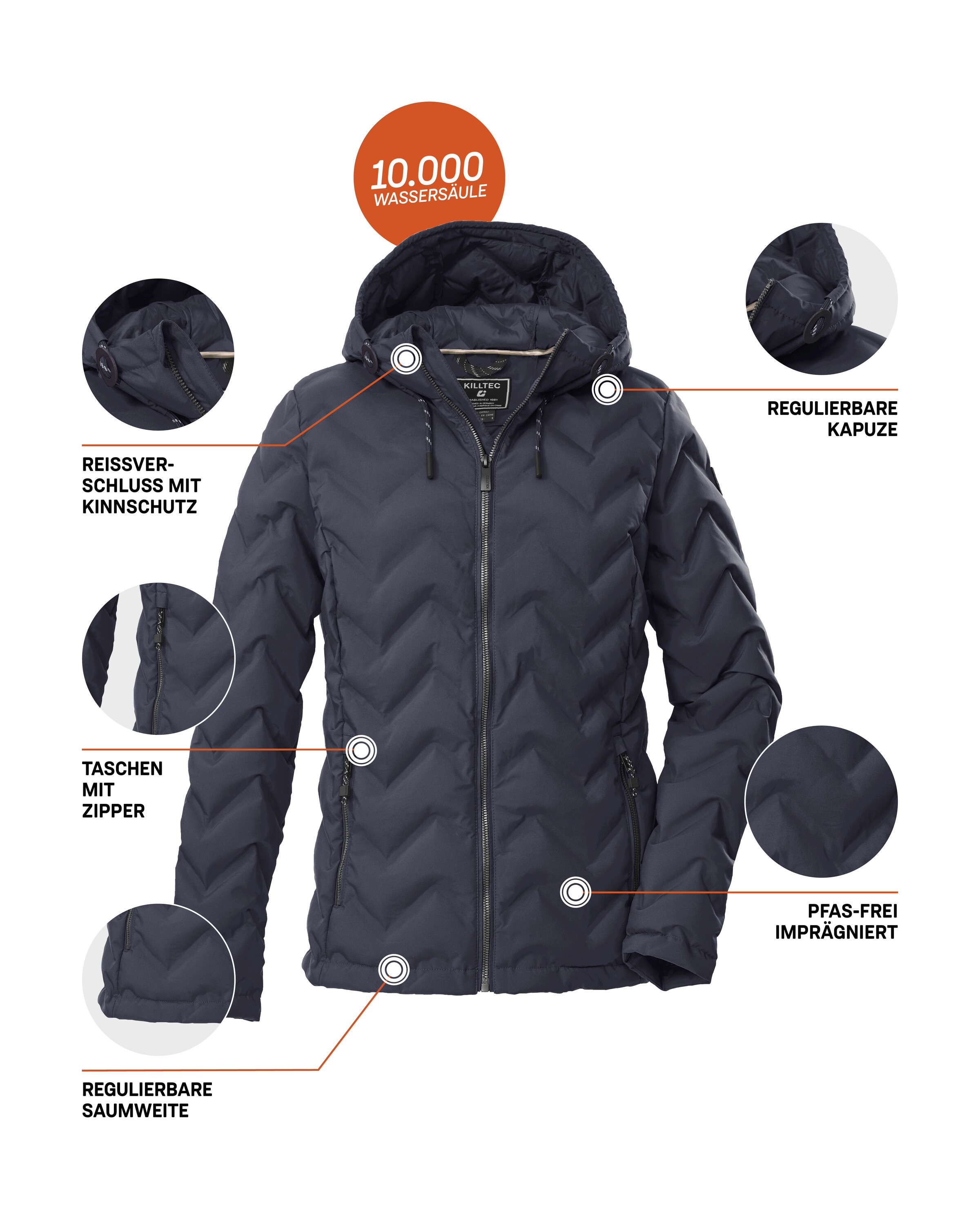 Killtec Steppjacke »KOW 23 WMN QLTD JCKT« Wasserabweisende Damenjacke mit verstellbarer Kapuze und Taschen