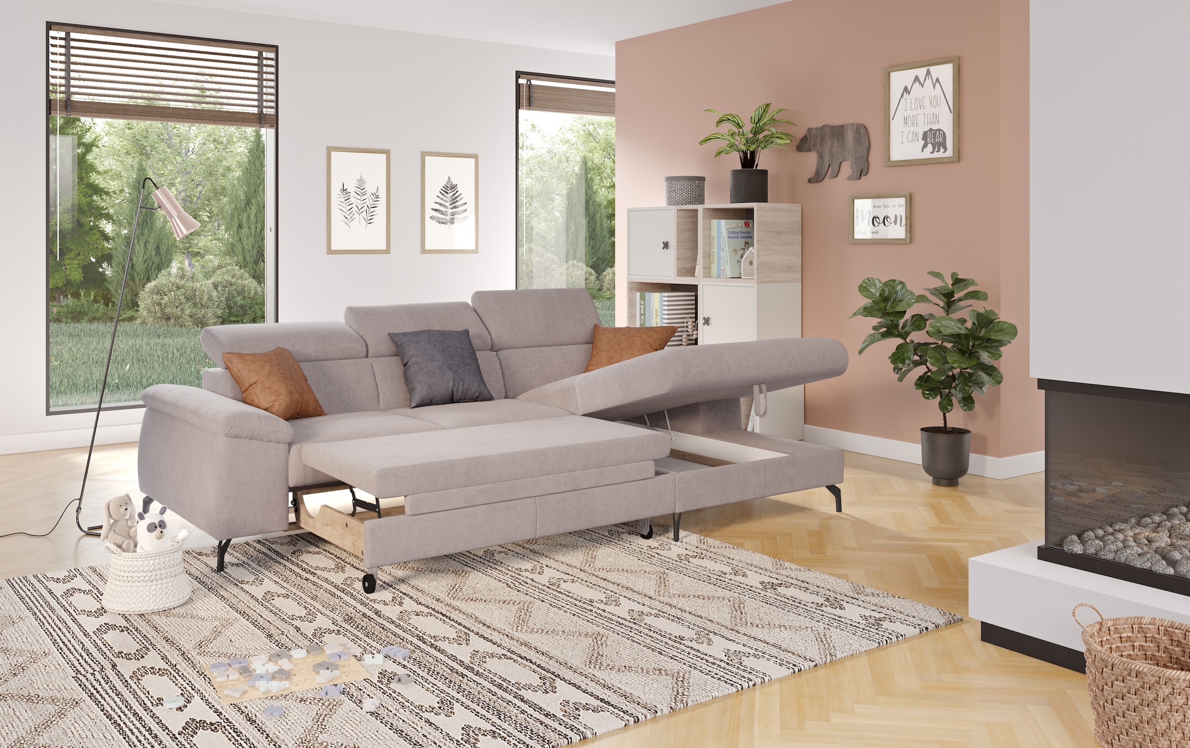 COTTA Ecksofa »Kitty L-Form, B: 242 cm«, mit Kopfteilverstellung, optional Bettfunktion & Bettkasten