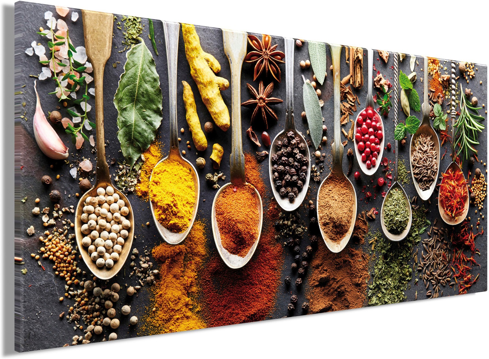 Bönninghoff Leinwandbild »Wandbild GEWÜRZE AUF LÖFFELN 33x70 cm – Leinwandbild Keilrahmen Deko« Gewürze 1 Stk. tlg. auf Keilrahmen gespannt