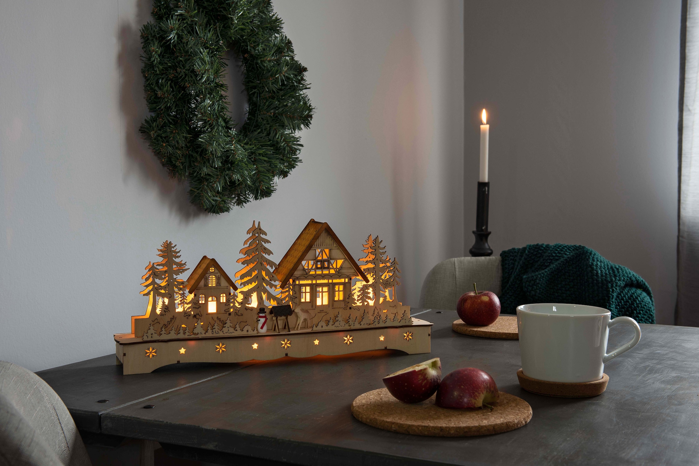 KONSTSMIDE Weihnachtsdorf kaufen bequem und online Schneemann Rentier »Weihnachtsdeko«, mit LED Holzsilhouette, Dorf