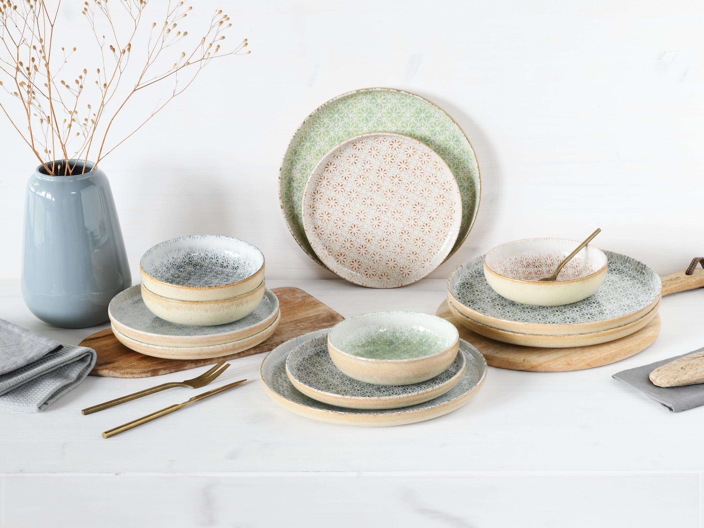 CreaTable Teller-Set »Uno Emiliana, Tellerset 12-tlg« Shabby Look, Vintage Style