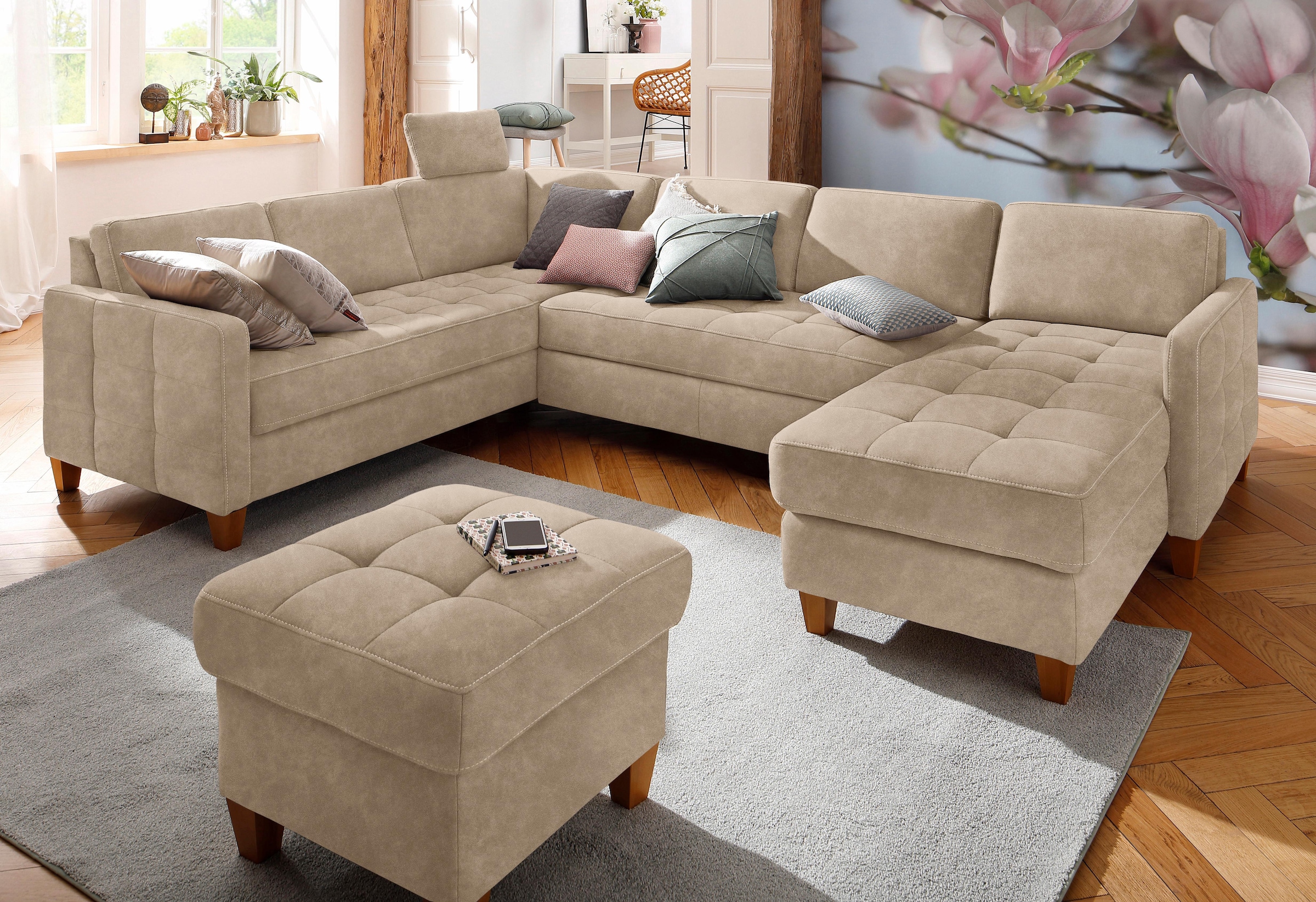 Home affaire Wohnlandschaft »Earl U-Form«, wahlweise auch mit Bettfunktion oder Bettfunktion mit Bettkasten