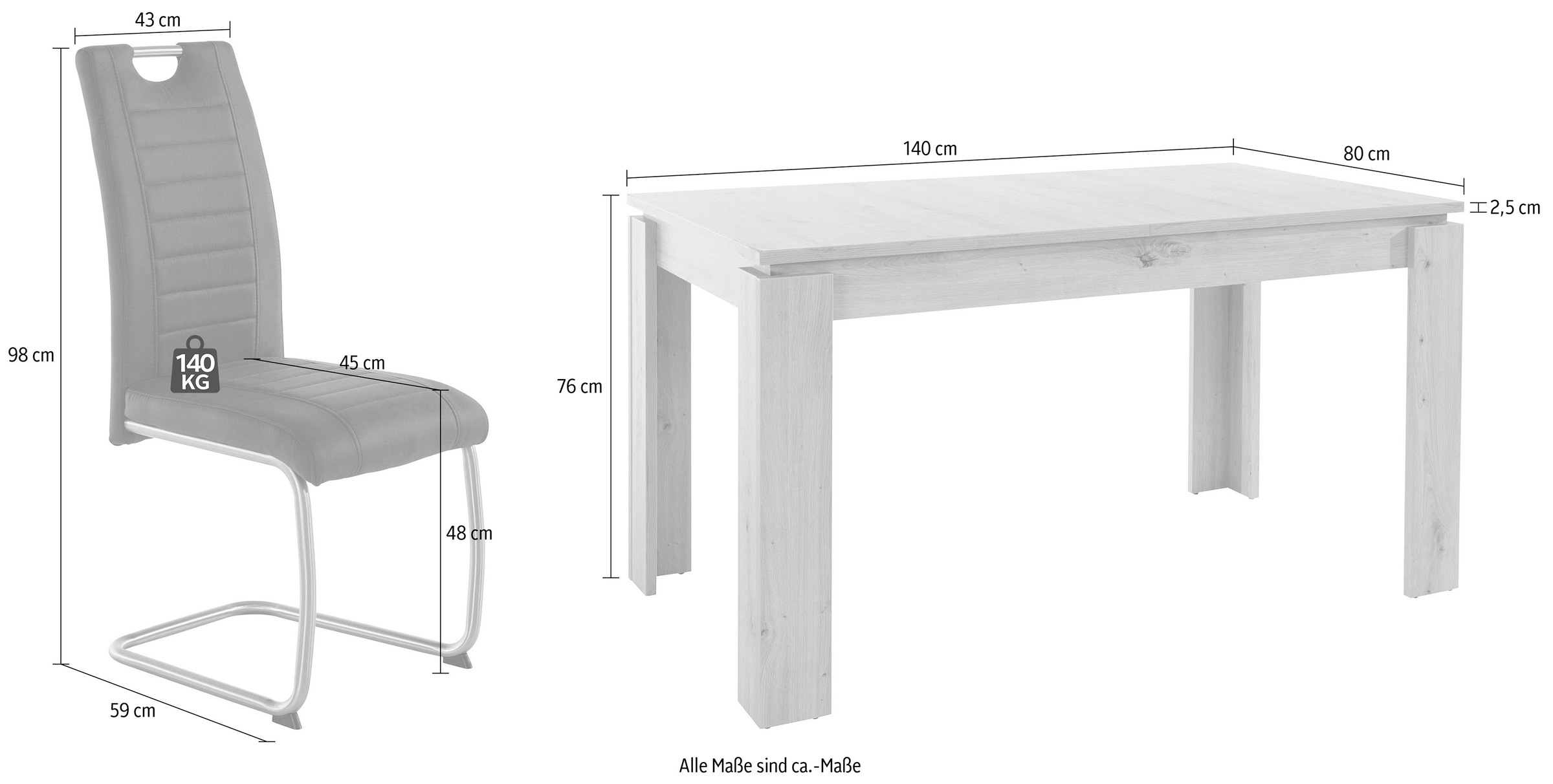 5 ausziehbar Rechnung tlg.), HELA 140-180 Tisch cm (Set, auf kaufen Essgruppe,