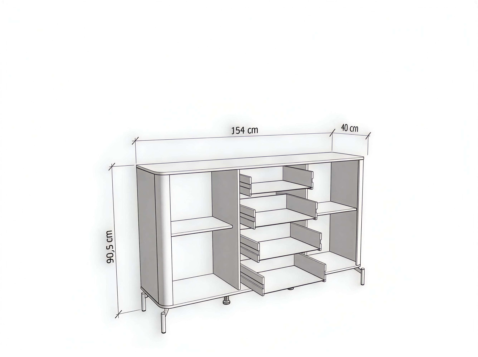 Home affaire Sideboard »Darwen Kombikommode, Sideboard, Schubladenkommode« Abgerundete Kanten, matte Kaschmir-Oberflächen, Gesamtmaße:154x40x90,5