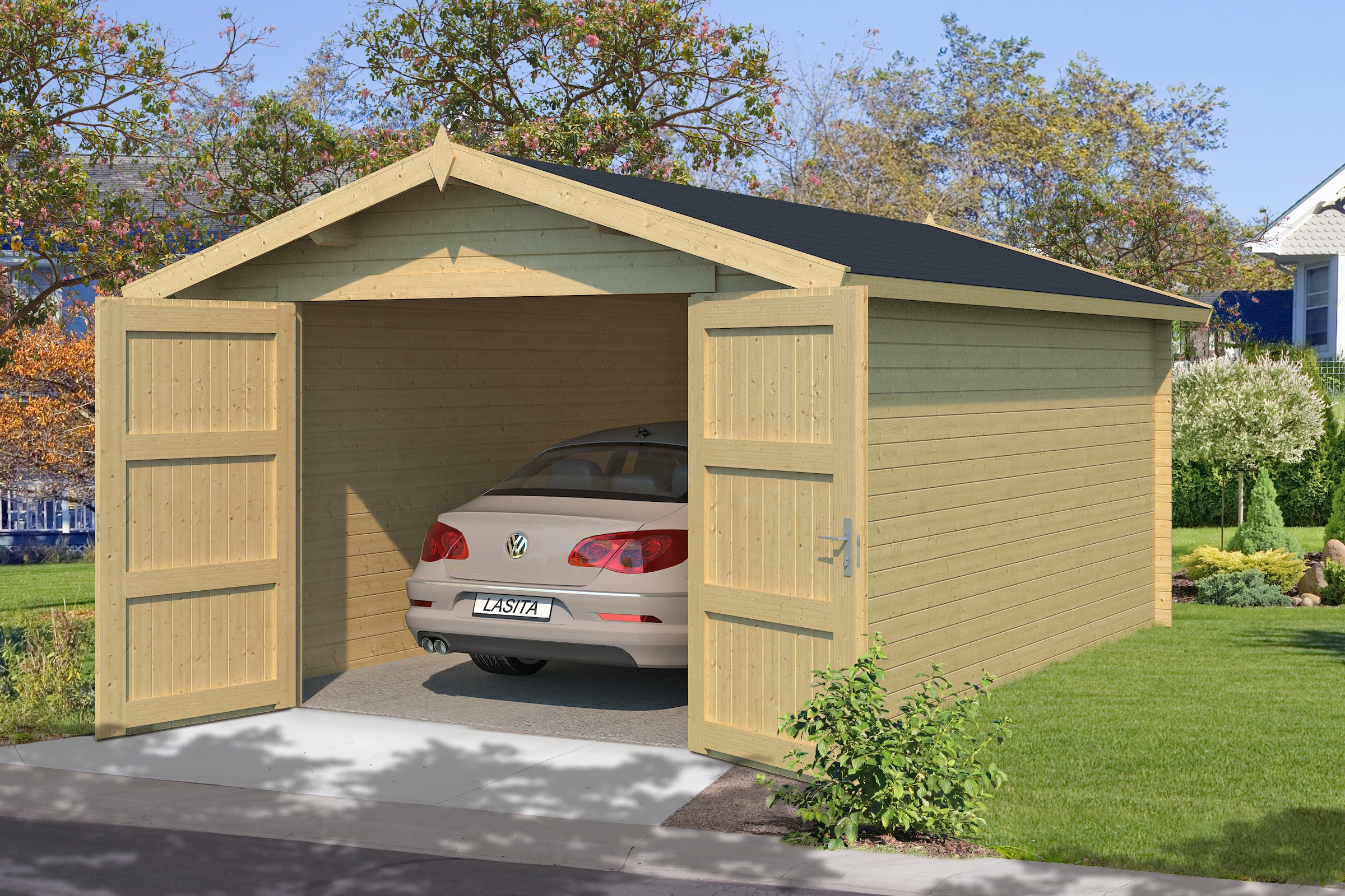 Nordic Holz Einzelcarport »MAURITIUS 34« Massivholz 229 cm Natur breites Vollholz-Garagentor