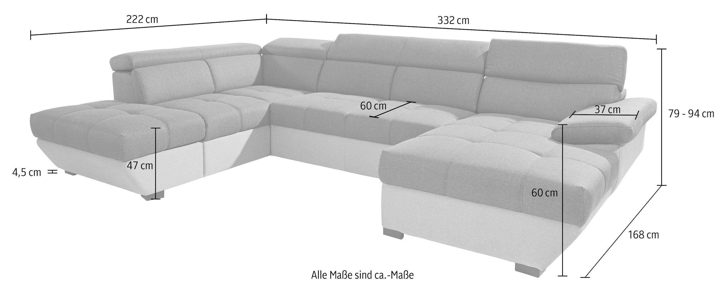 COTTA Polstergarnitur »Speedway U-Form«, (Set), Set bestehend aus: Wohnlandschaft mit Kopfteilverstellung & Hocker