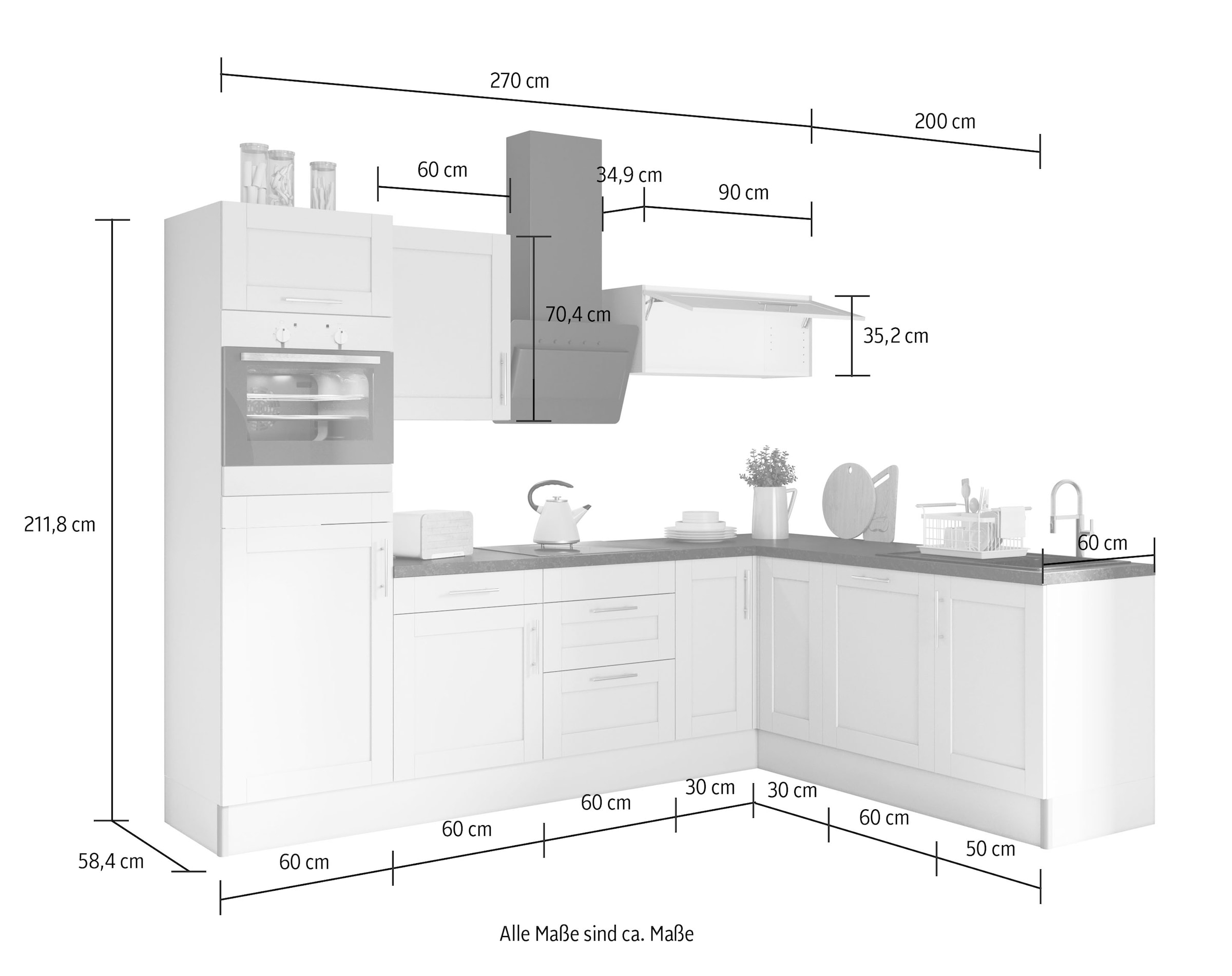 OPTIFIT Küche cm mit Funktion 270 breit, Close bequem 200 wahlweise x bestellen Soft E-Geräten, »Ahus«