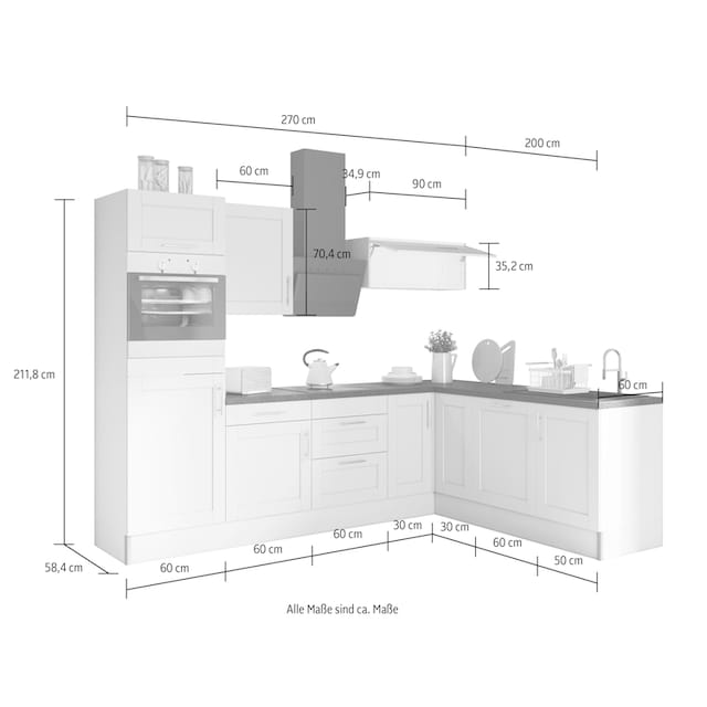 OPTIFIT Küche »Ahus«, 200 x 270 cm breit, wahlweise mit E-Geräten, Soft  Close Funktion bequem bestellen