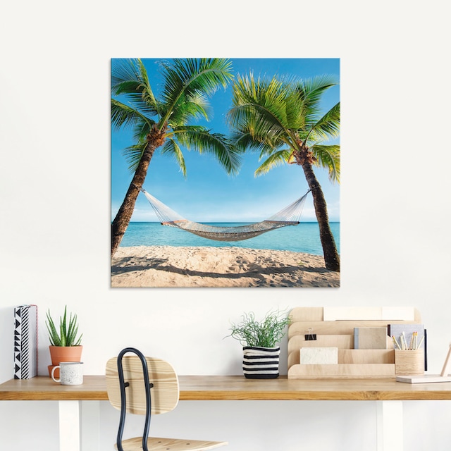 (1 Raten Karibik Amerika, mit St.), in verschiedenen Artland »Palmenstrand auf Größen kaufen Glasbild Hängematte«,
