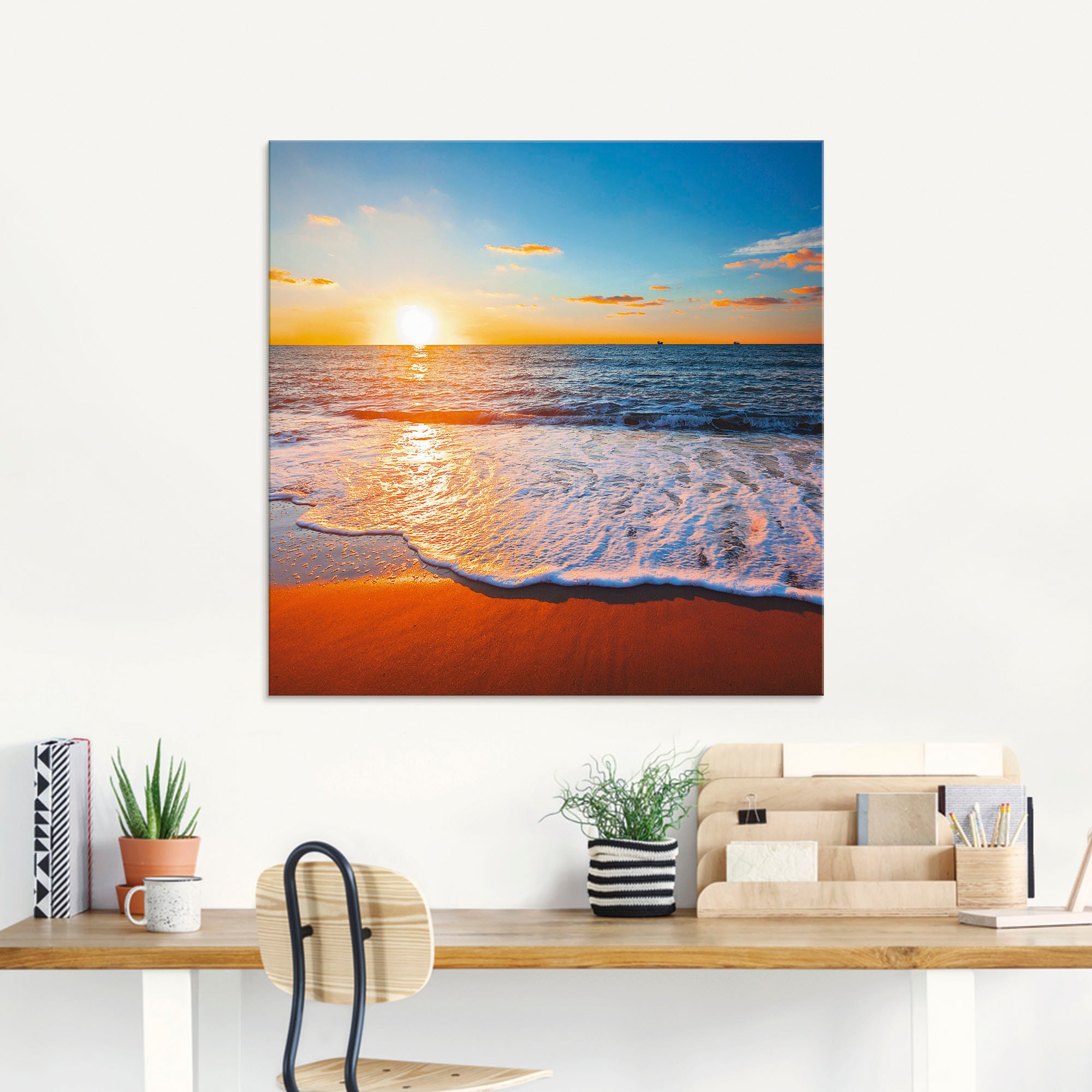 Artland Glasbild »Sonnenuntergang und das Meer«, Strand, (1 St.)