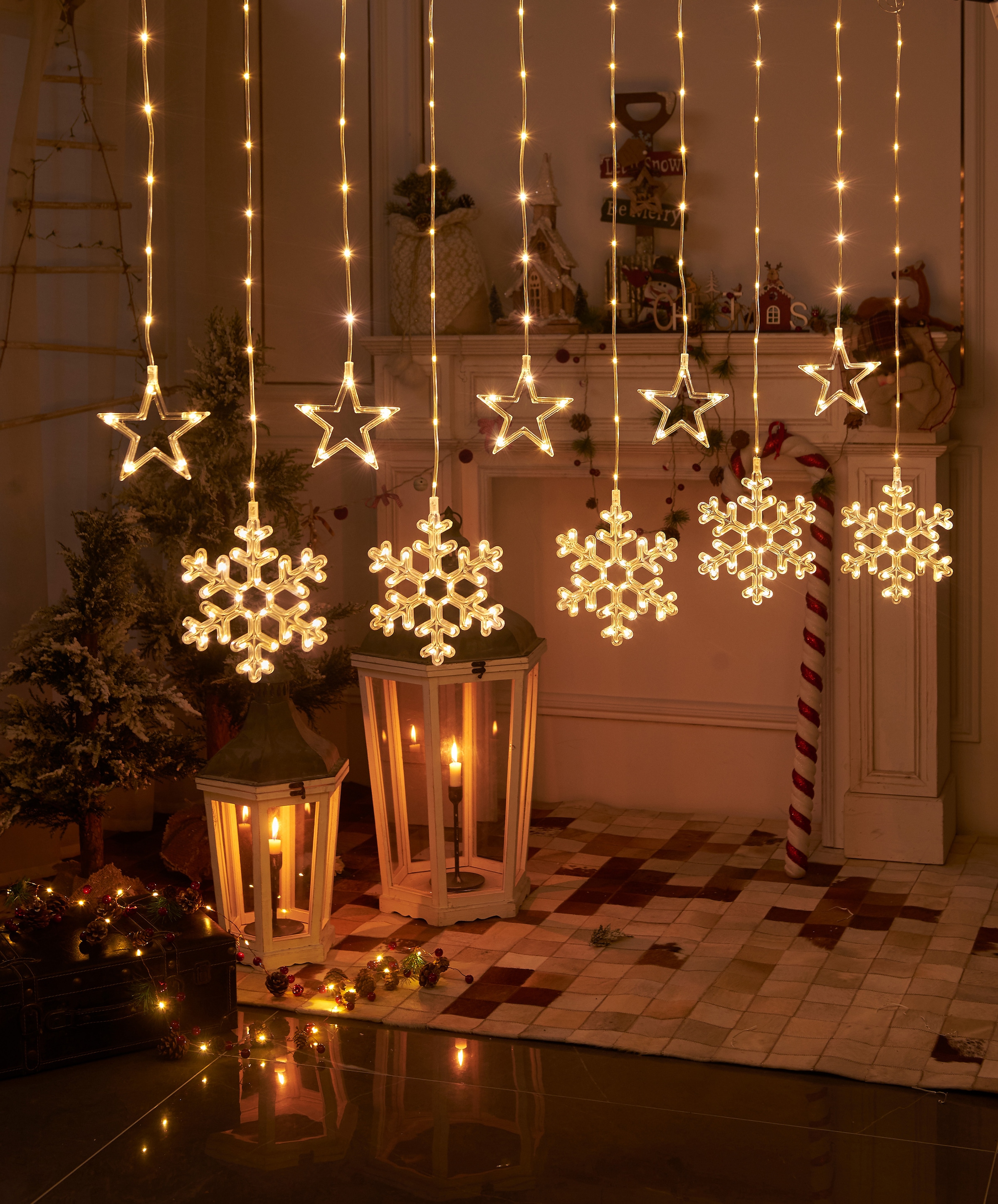 Star-Max LED-Lichtervorhang »Weihnachtsdeko Schneeflocken und kaufen In- Outdoor St.-flammig, 200 auf und Motiven, Sternen mit aussen«, Raten LEDs, 200