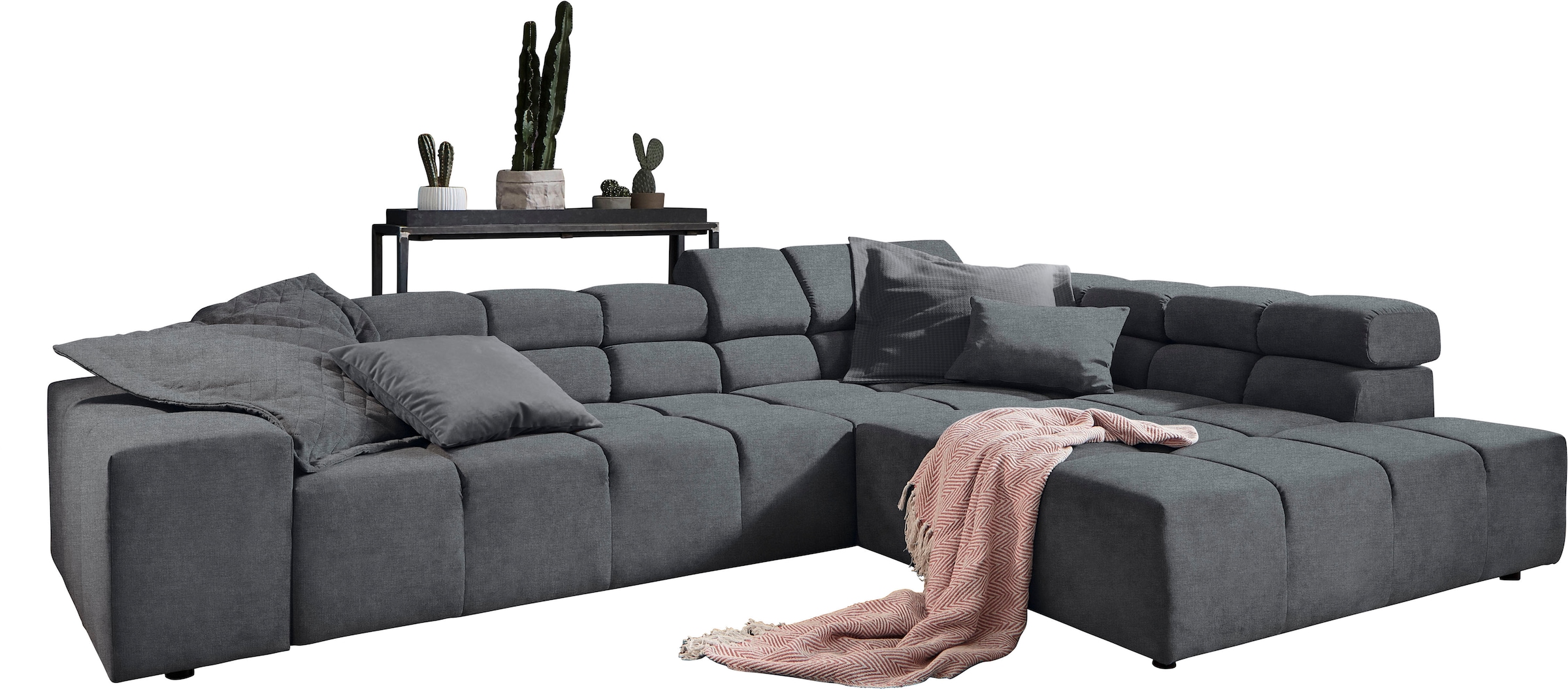 INOSIGN Ecksofa »Ancona incl. Kopfteilverstellung, Zierkissen Breite 319cm, L-Form«, wahlweise motorische Sitztiefenverstellung, auch in Cord + Easy Care