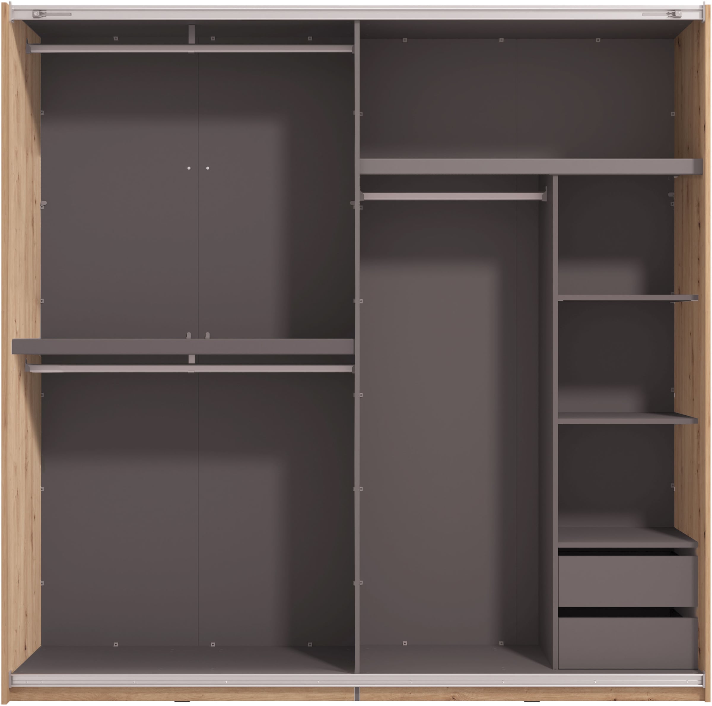 INOSIGN Schwebetürenschrank »Modena, Breite 245 cm, FSC-zertifiziert, Trendfarbe cashmere«, Schlafzimmerschrank mit Spiegel, mit verschiedenen Innenausstattungen