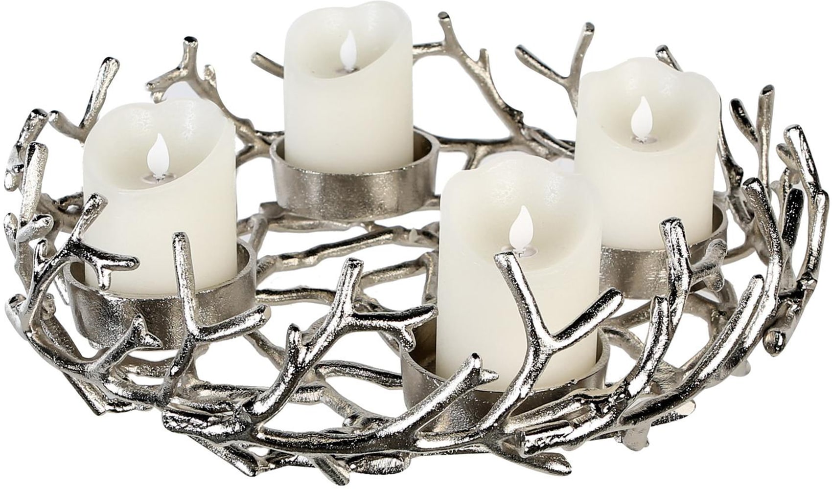 GILDE Kerzenhalter "Adventsleuchter rund Twigs silberfarben" Adventsleuchter Kerzenhalter Äste Zweige Advent festlich Kranz