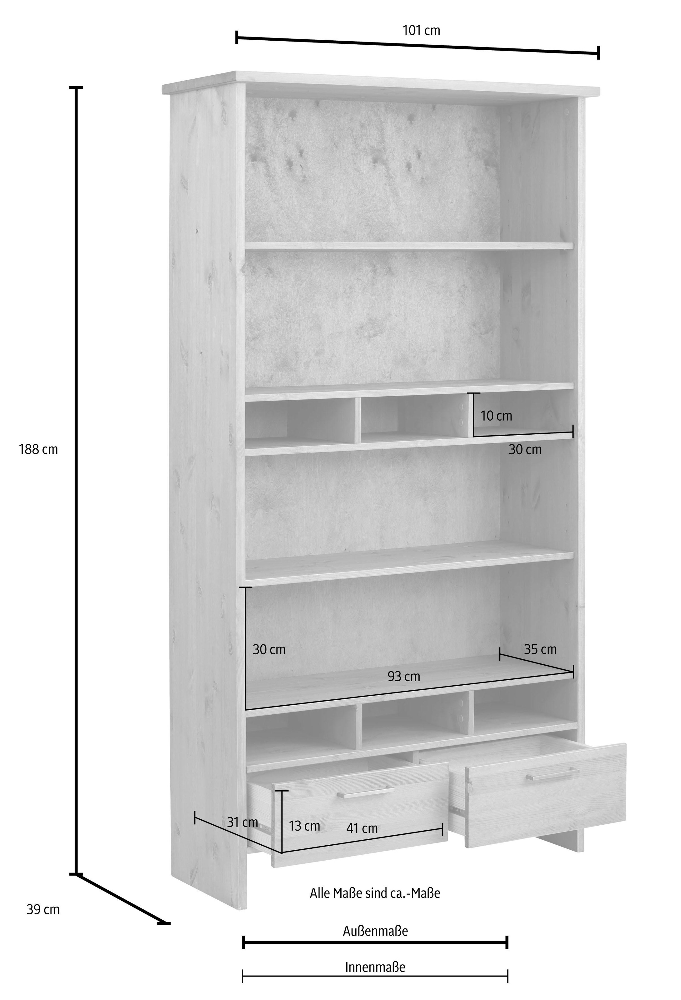 Home affaire Mehrzweckregal »Ixo«, Regal, Breite 101 cm, mit 2 Schubladen, aus masiver Kiefer, FSC®