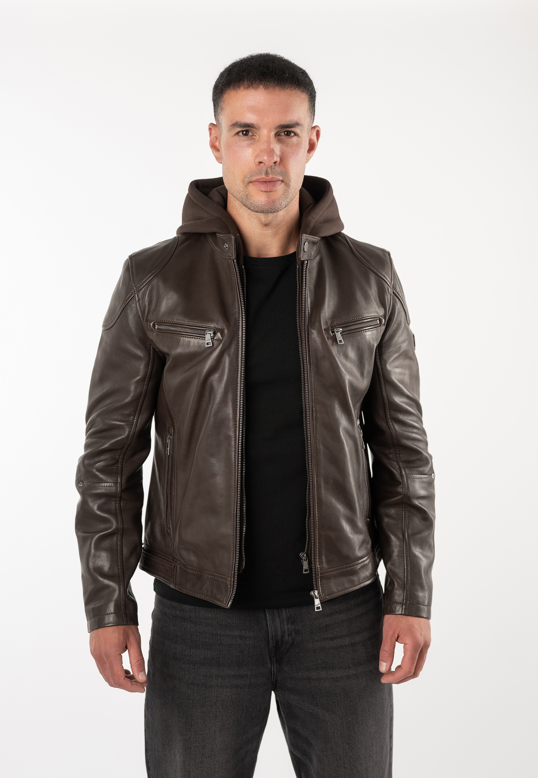Mauritius Lederjacke »MMBoky« mit Kapuze mit Kapuze & betonter Schulterpartie