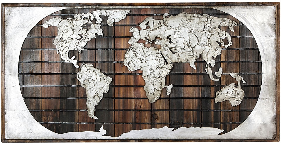 GILDE GALLERY Metallbild »Bild - Kunstobjekt Erde auf Holz«, Weltkarte, (1  St.), handgefertigt, aus Metall, dekorativ im Wohnzimmer & Schlafzimmer  bequem kaufen