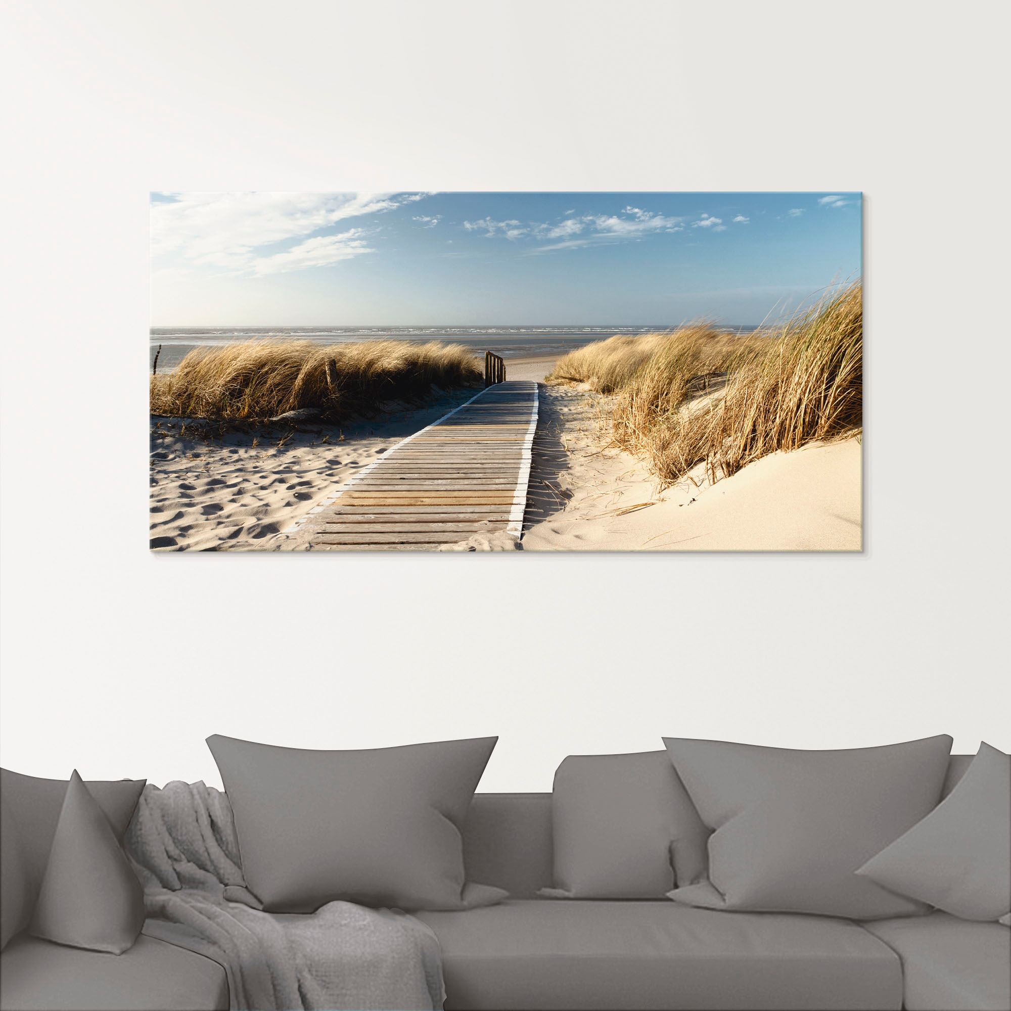 Artland Glasbild »Nordseestrand auf Langeoog - Steg« Strand 1 Stk. tlg. in verschiedenen Größen