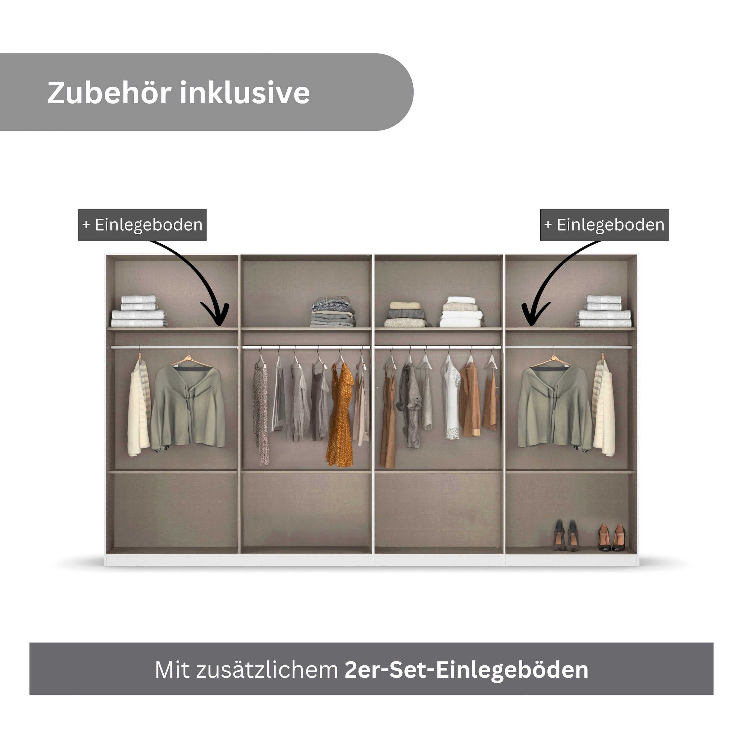 OTTO home Drehtürenschrank »Kleiderschrank Schrank Garderobe AGORDO mit Dekor- oder Hochglanzfront« in zwei Griff-Farben, Breite 360 cm,  mit Außenschubkästen, Serie in 7 Breiten und 2 Höhen MADE IN GERMANY