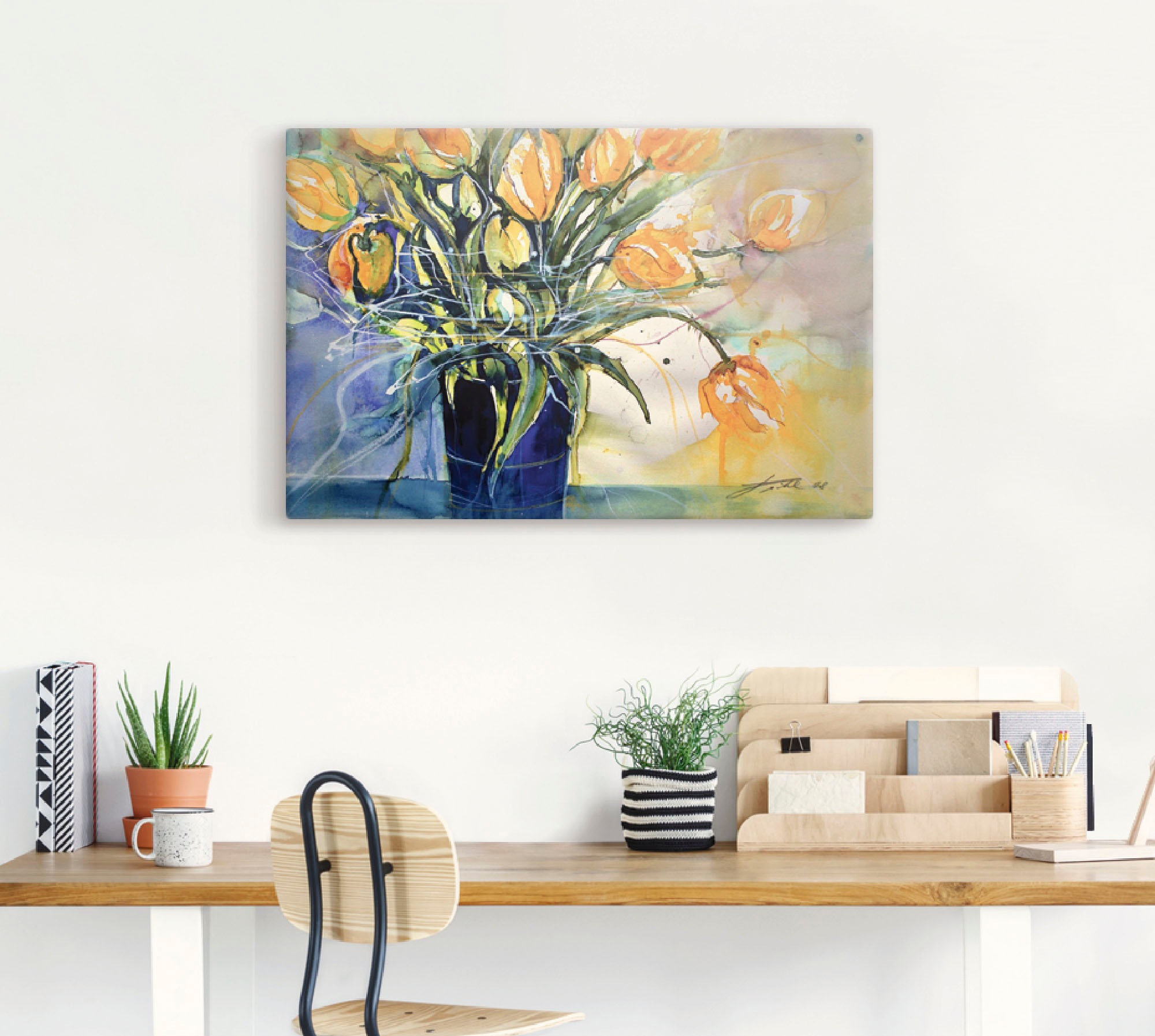 Artland Leinwandbild »Gelbe Tulpen in schwarzer Vase«, Arrangements, (1 St.), auf Keilrahmen gespannt