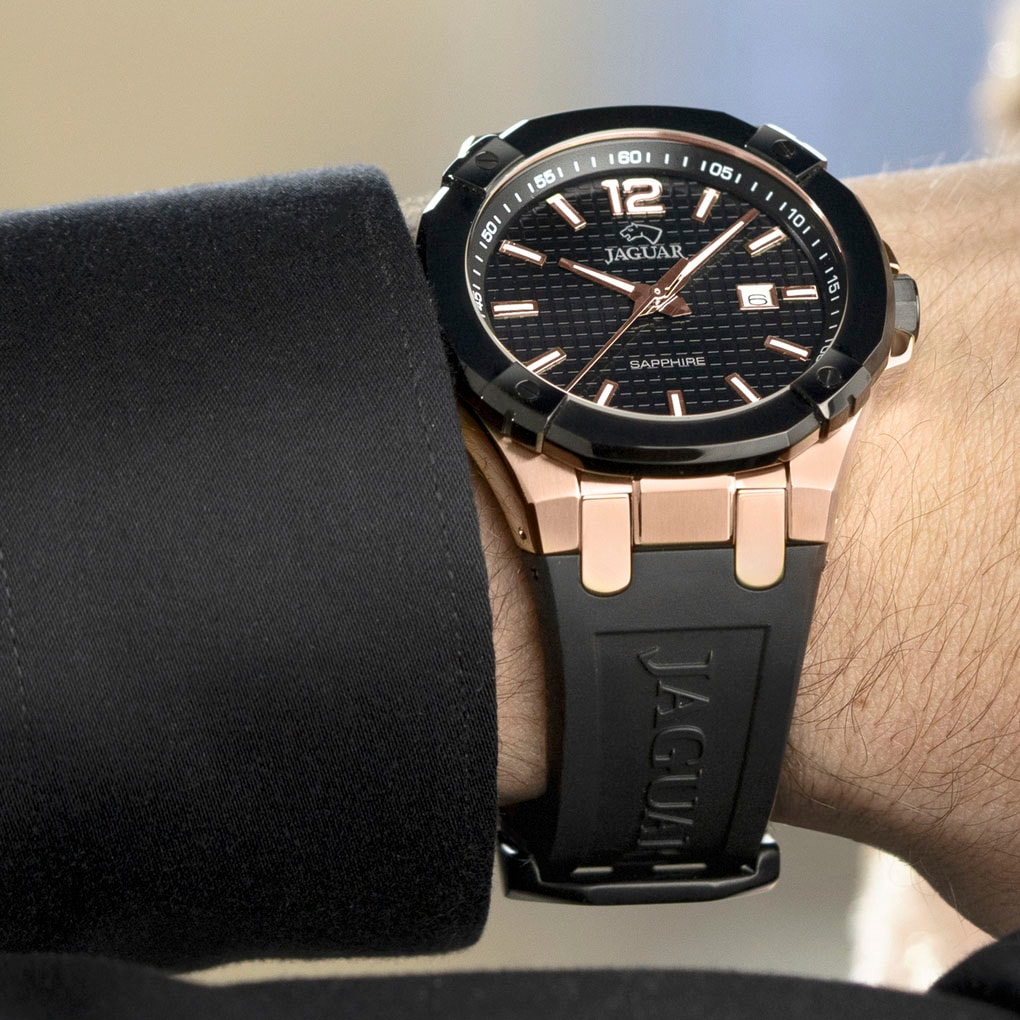Jaguar Quarzuhr »Diplomatic« Armbanduhr, Herrenuhr, Swiss Made, analog, Tag, Kautschukarmband