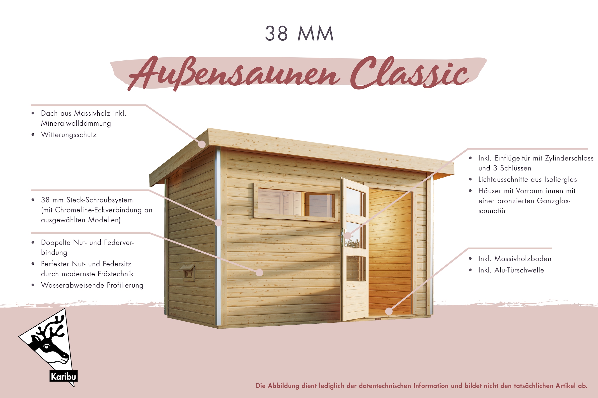 Karibu Saunahaus »»Armin 3« naturbelassen« in verschiedenen Ausführungen erhältlich, Ofen 9 KW externe Strg easy