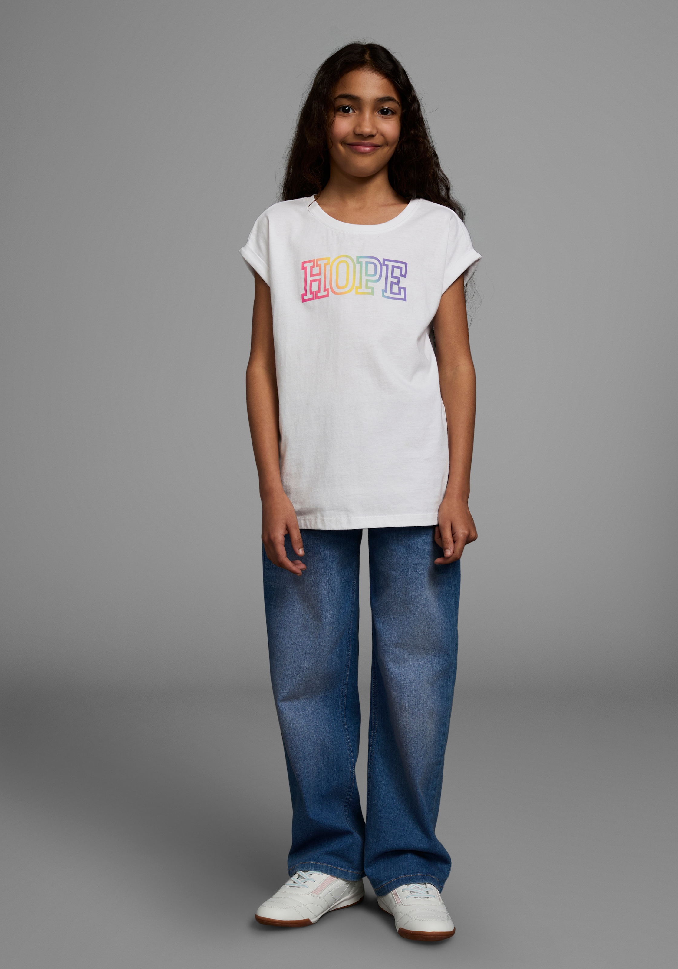 KIDSWORLD T-Shirt »Mit Print: HOPE«, Kurzarm, bequeme Passform, mit Print, Rundhalsausschnitt