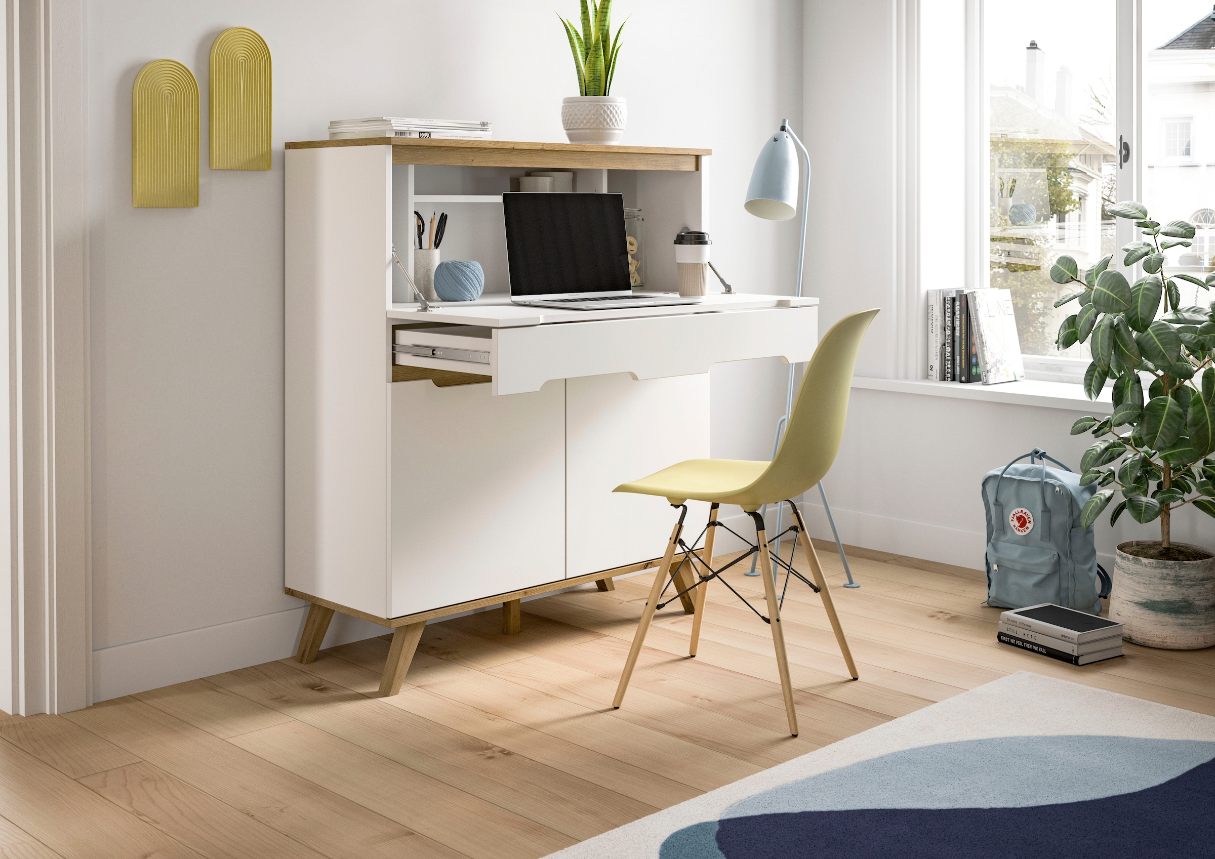 Home affaire Sekretär »Alesund, Höhe 118cm, 2 Türen, 1 Schubkasten,konischer Fuß, Scandi-Look«, Anrichte, Schrank, Kommode, Midischrank, Wohnmöbel, Wohnzimmer