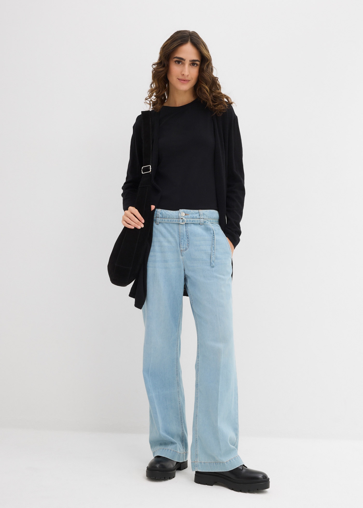 bonprix Longstrickjacke gerade Passform, unifarben, aus Baumwolle