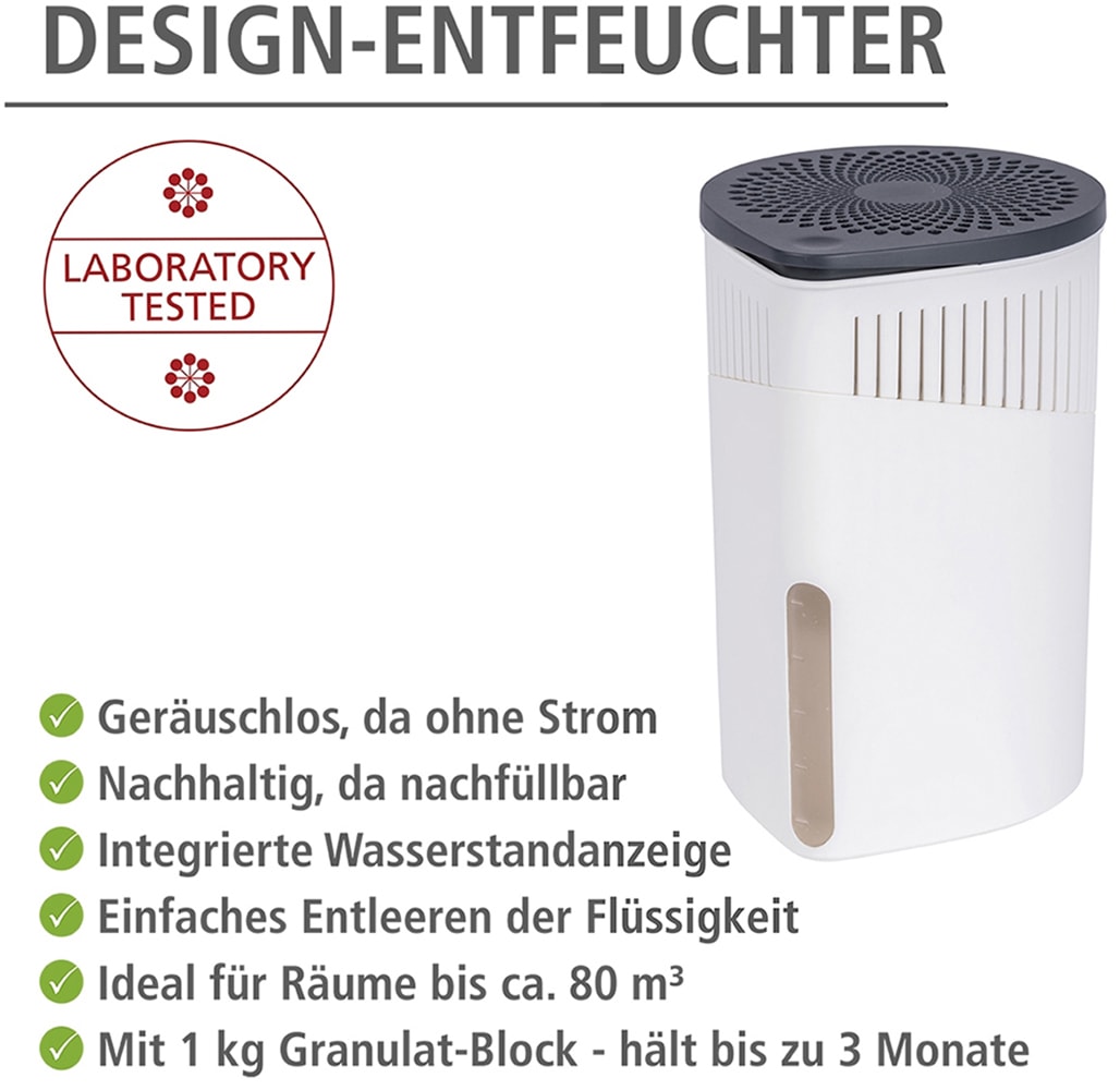 WENKO Luftentfeuchter »Modell Drop«, für 80 m³ Räume, Tank 1,6 l, mit 2 x 1000 g Entfeuchter-Blöcken