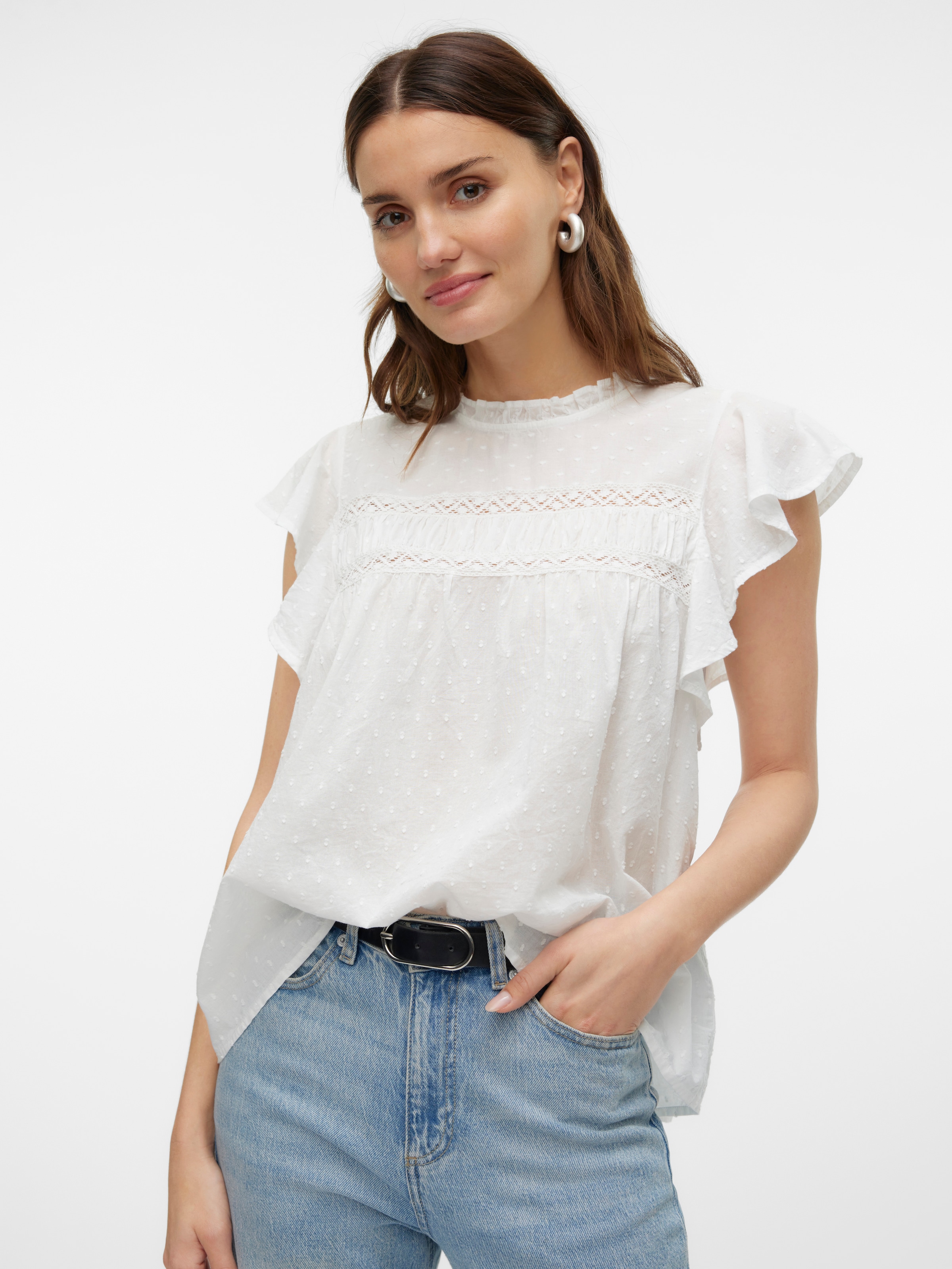 Vero Moda Blusenshirt »VMTRINE SL LACE TOP WVN NOOS« Baumwolle