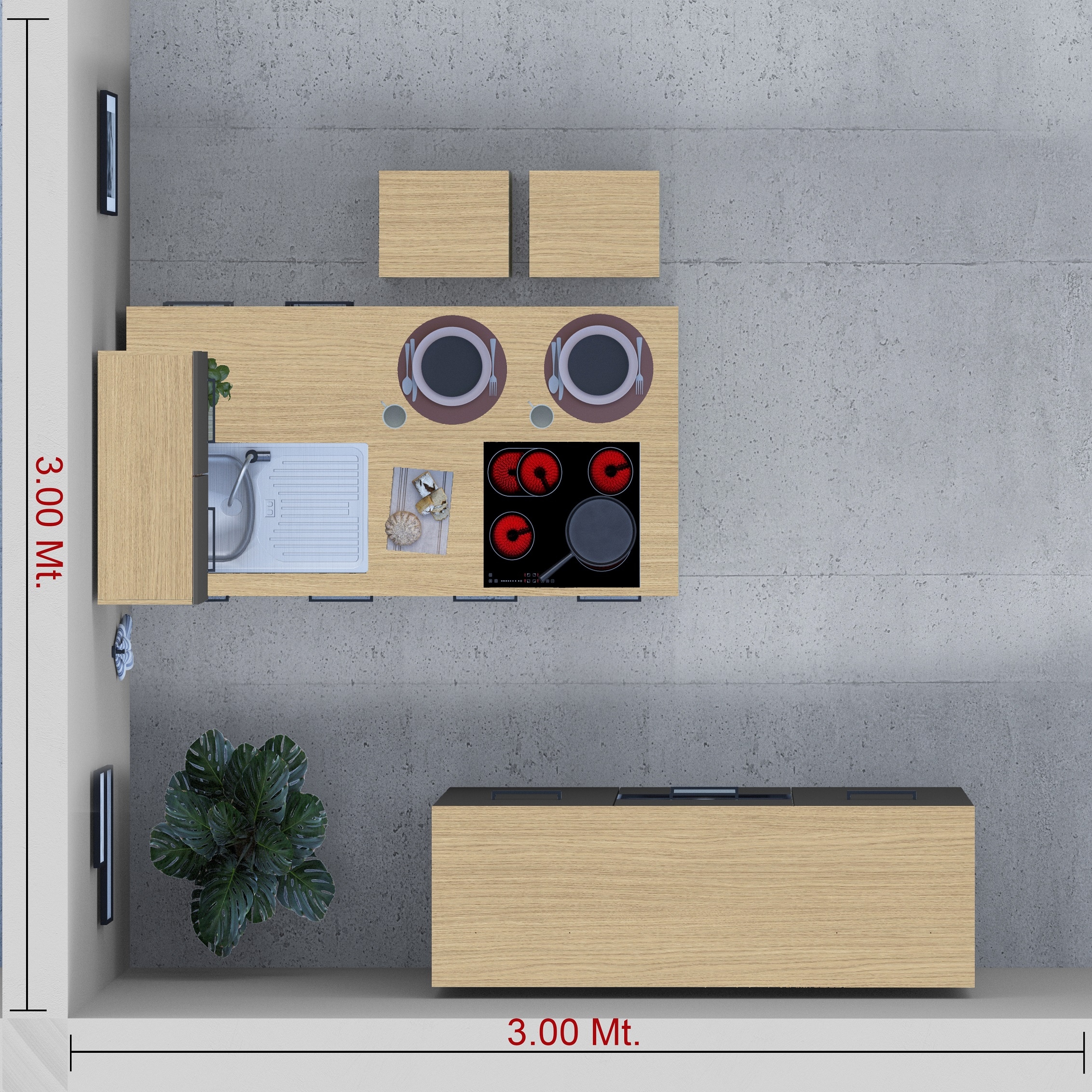 KOCHSTATION Küchenzeile »Luna, Küchenblock, Kücheninsel, Hängeschrank, Made in Italy« 3er-Set, Metallgriffe, Soft-Close-Funktion, inklusive Spüle