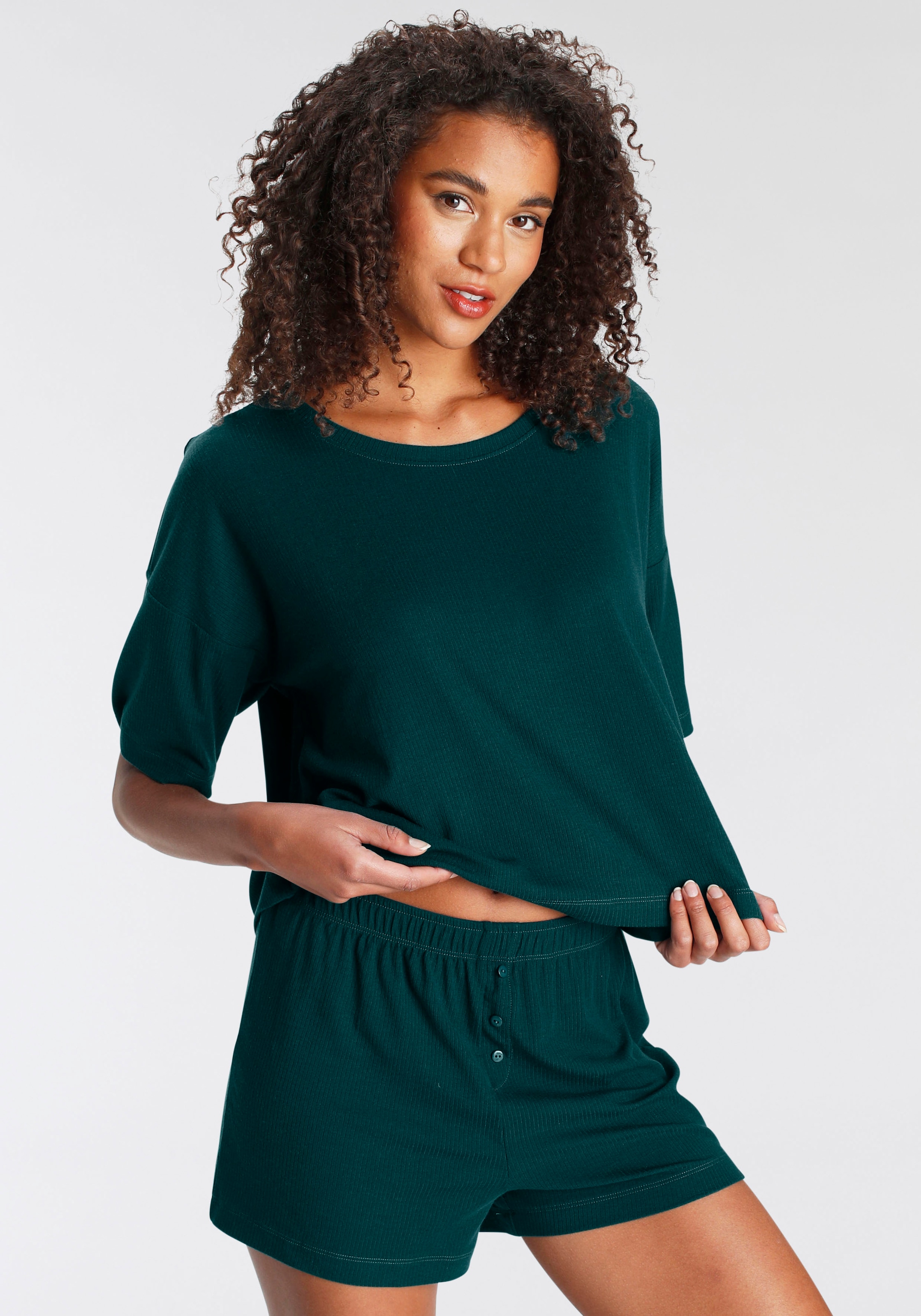 LASCANA Shorty, (Set, 2 tlg.), aus schönem Ripp-Material