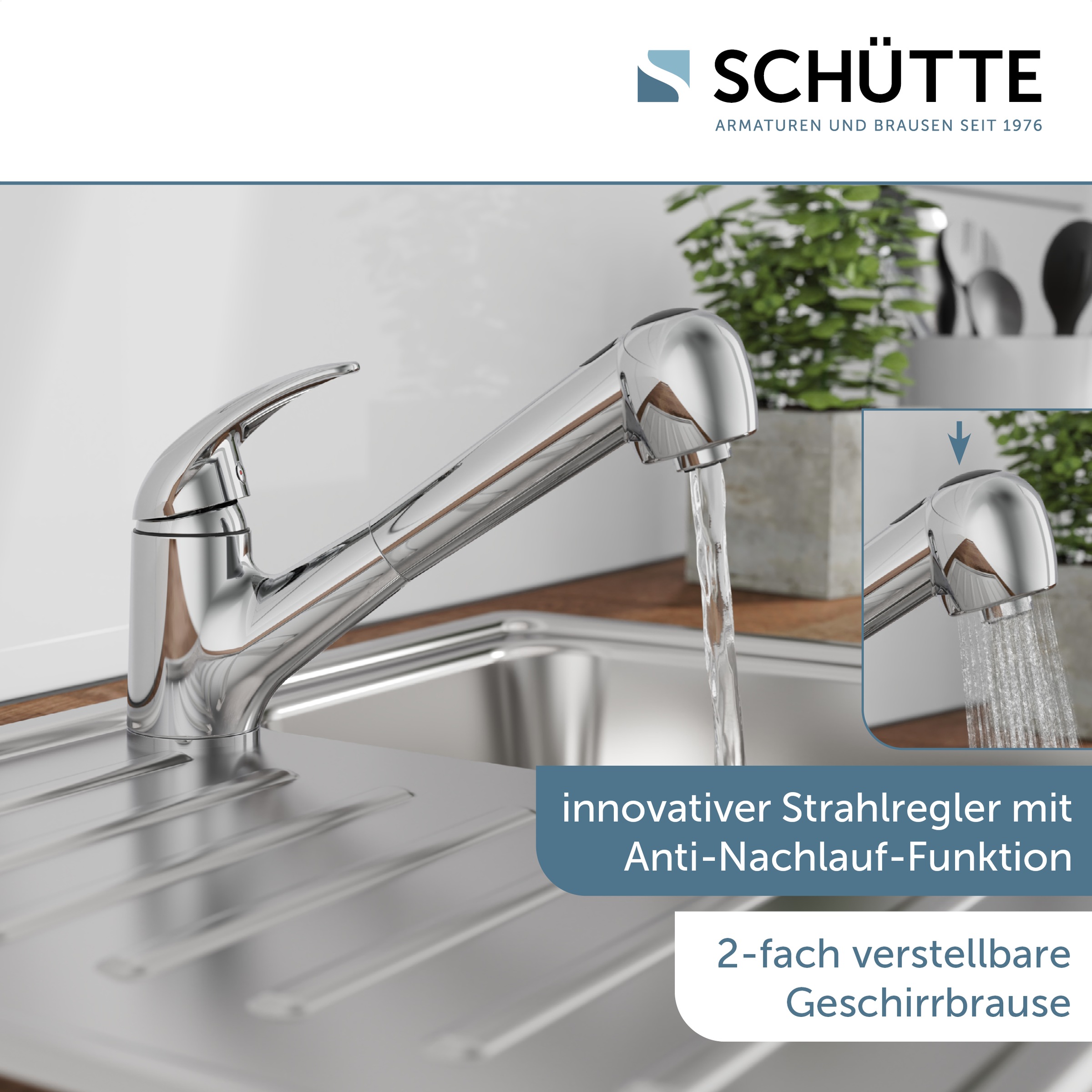 Schütte Spültischarmatur »ABERDEEN« mit Geschirrbrause, Niederdruck Armatur Küche, 150° schwenkbar, Chrom